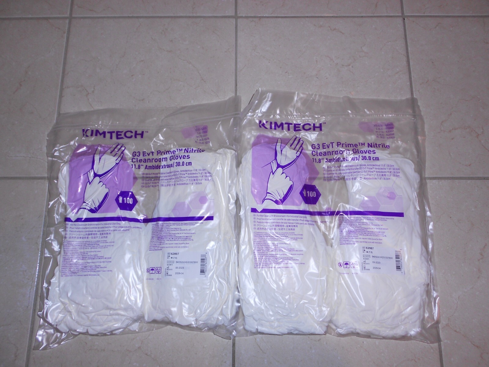 KIMBERLY-CLARK KIMTECH G3 EVT CLEANROOM GLOVES 100 PAIRS SIZE 7.5 MED. # 62007