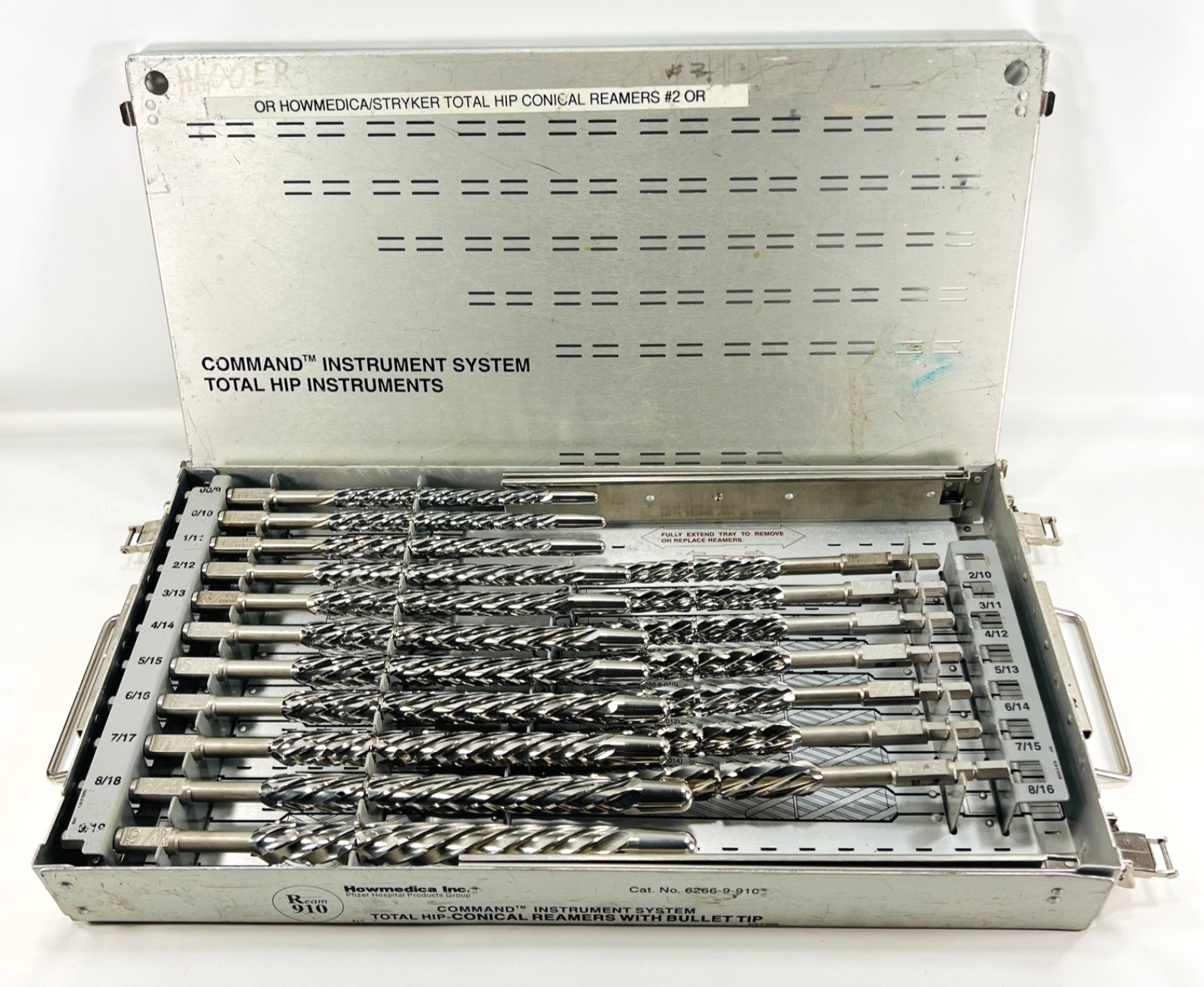 Stryker HowMedica Conical Reamers with Bullet Tips & Metal Case No. 6266-9-910