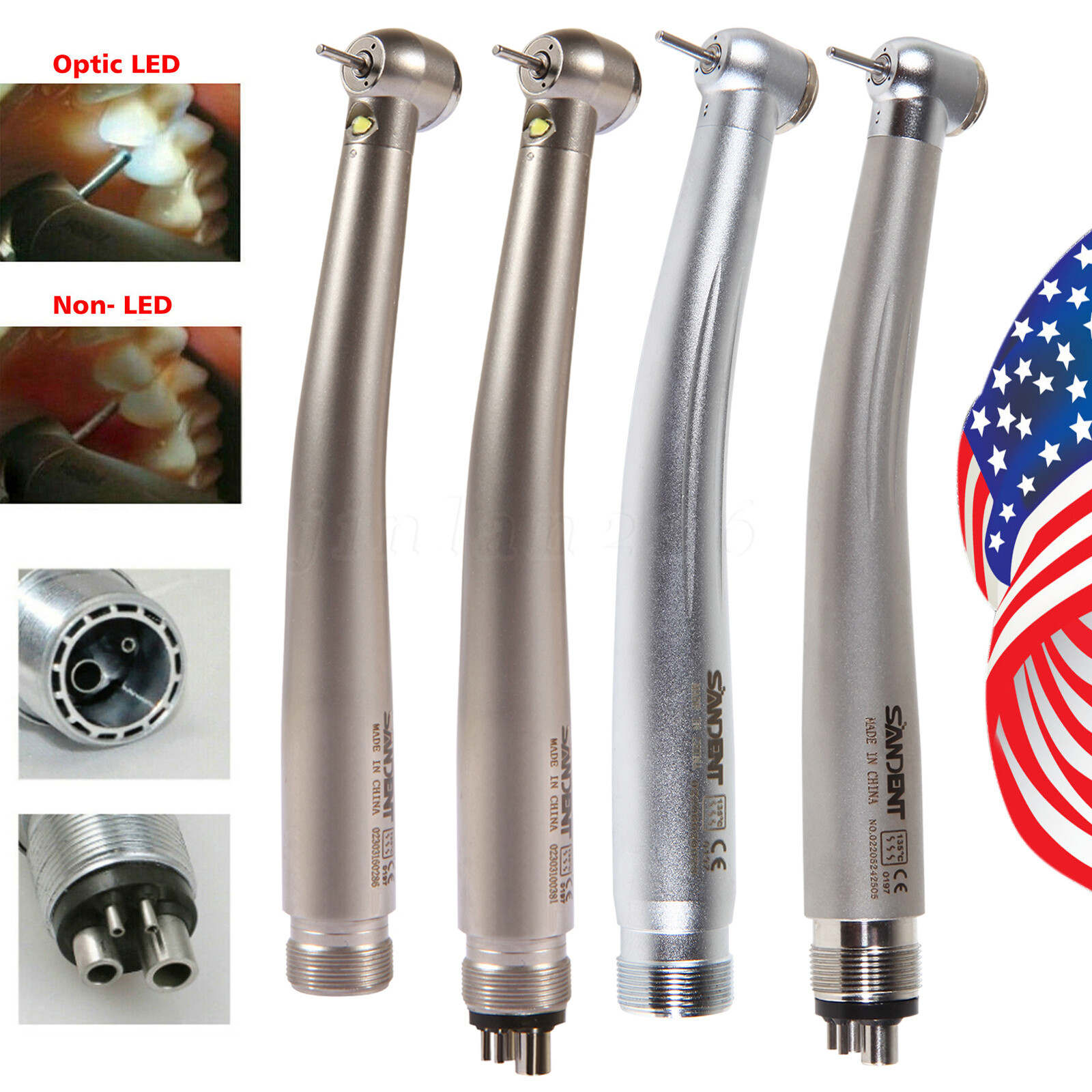 SANDENT Dental LED E-generator / No-LED High Speed Turbine Handpiece 2Hole/4Hole