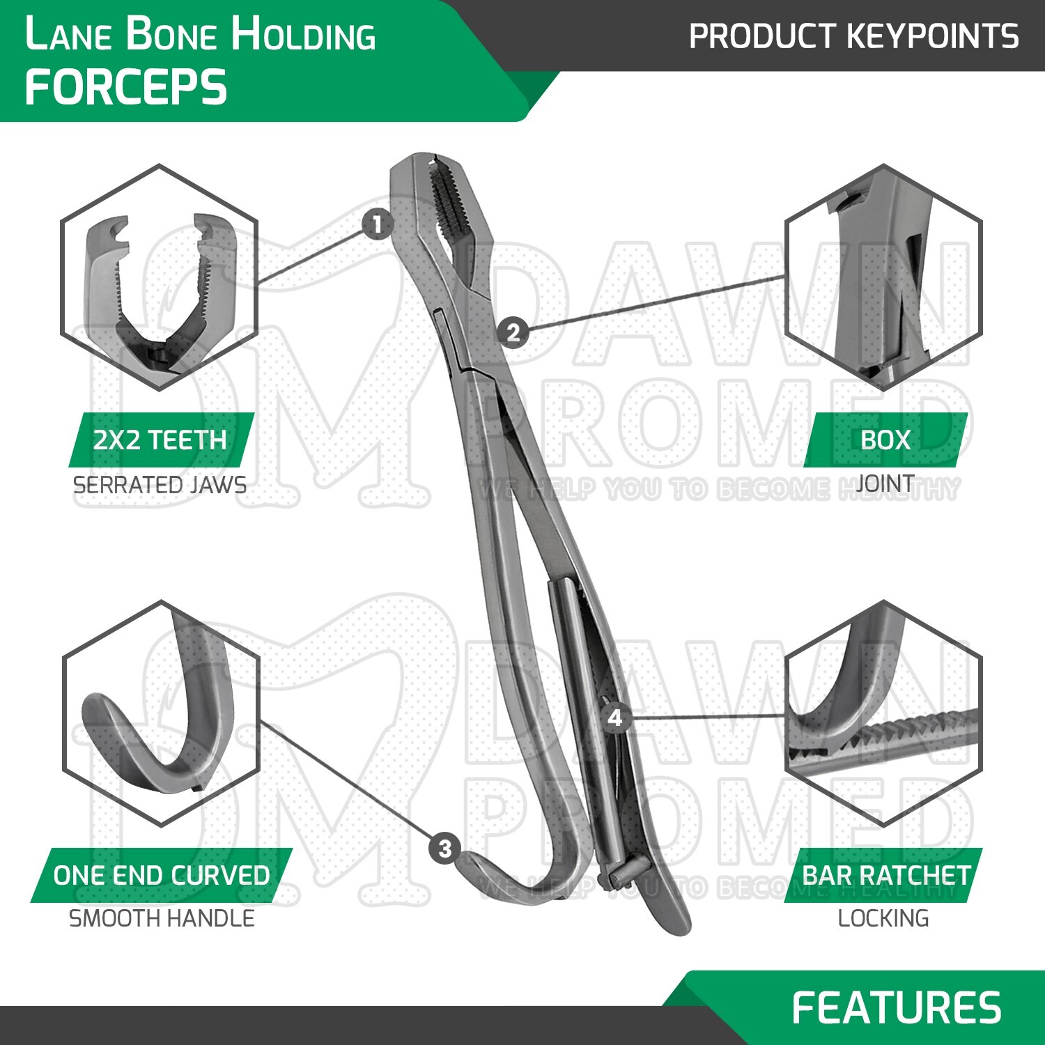 Lane Bone Holding Forceps 13″ W/Ratchet Lock Orthopedic Instruments German Grade