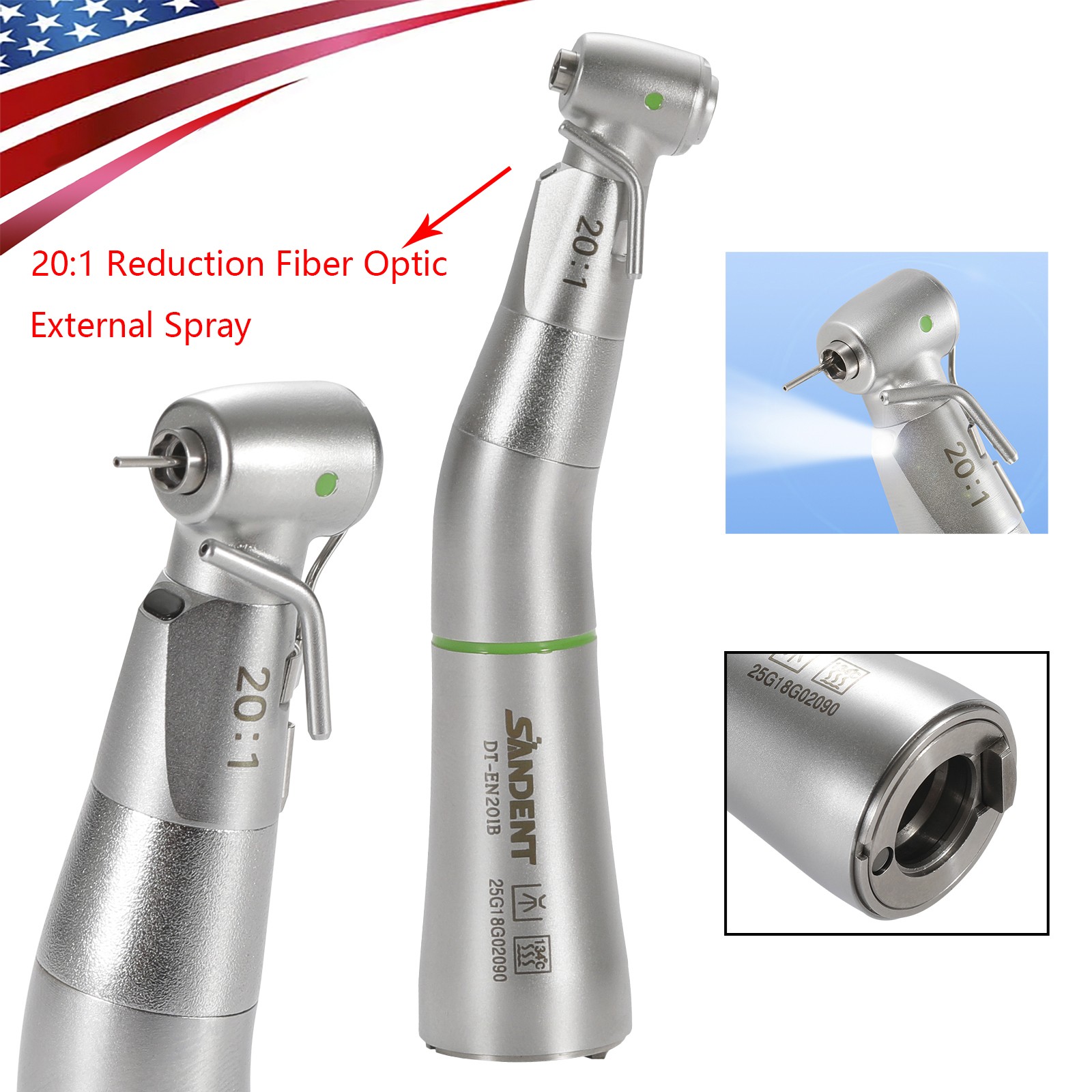 LED Fiber Optic 20:1 Detachable 75N Dental 20:1 Reduction Implant Handpiece