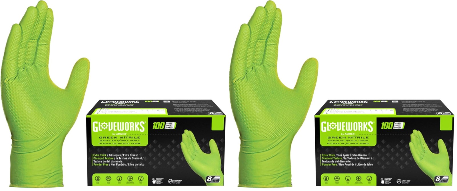 GLOVEWORKS HD Green Nitrile Gloves, 8 Mil, XLarge, Box of 100