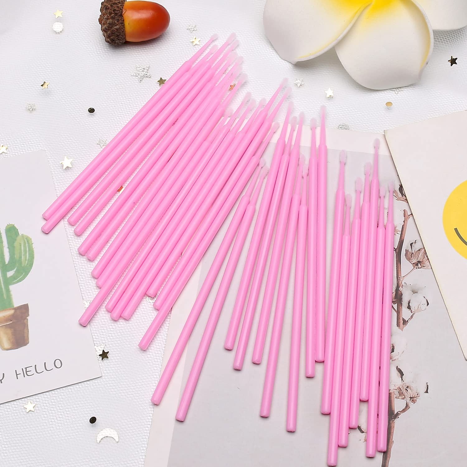 600 PCS Disposable Micro Applicator Brushes for Eyelash Extensions – Pink Ele…