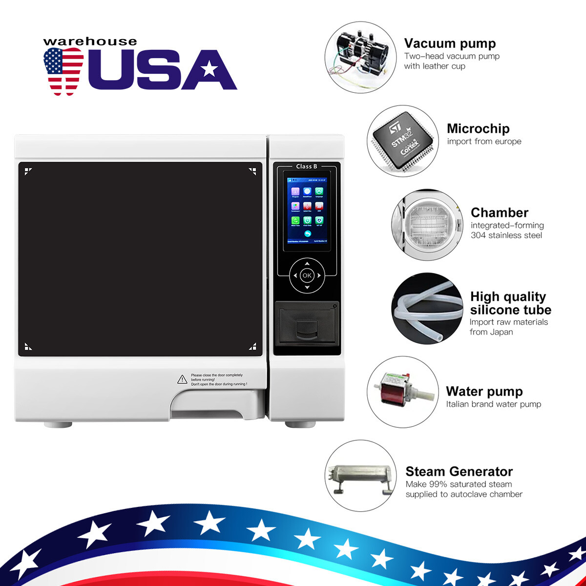 22L Dental Class B Autoclaves Steam Sterilizers built-in Printer/Storage Cabinet