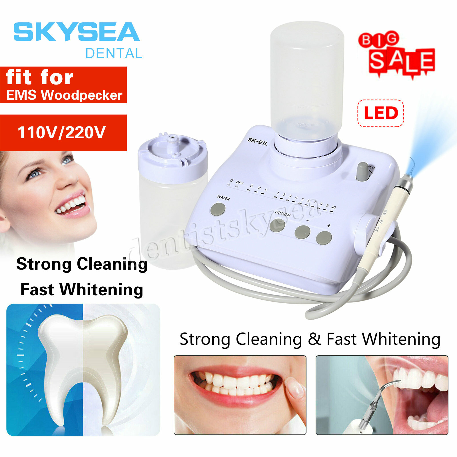 SKYSEA Dental Ultrasonic Scaler +LED detachable Handpiece+2*Bottles E1L NEW
