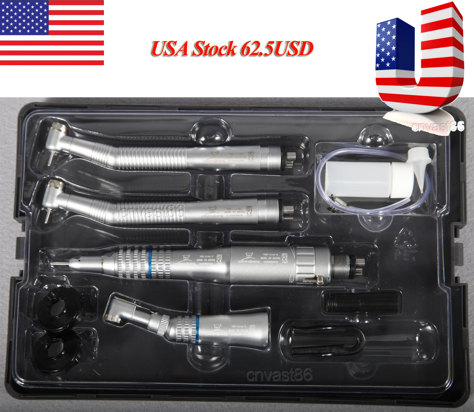 -10USD USA Stock Dental 2 High Speed + 1 Low Speed Handpiece 4 Hole Push Button