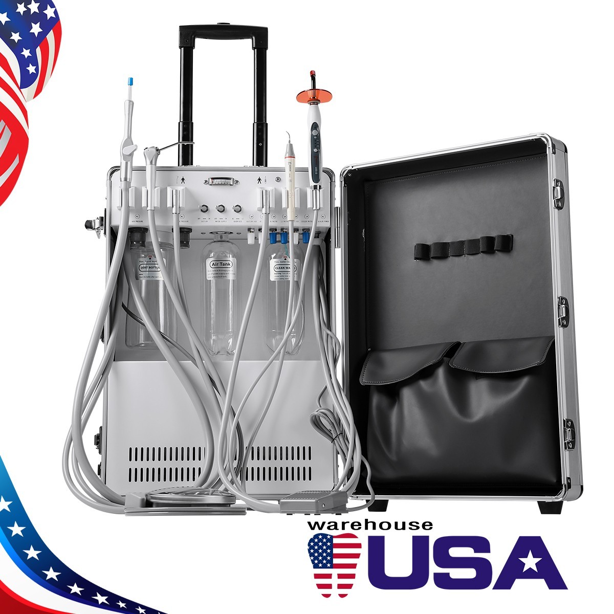 Dental Portable Mobile Delivery Unit Cart Suction System Air Compressor 4Holes