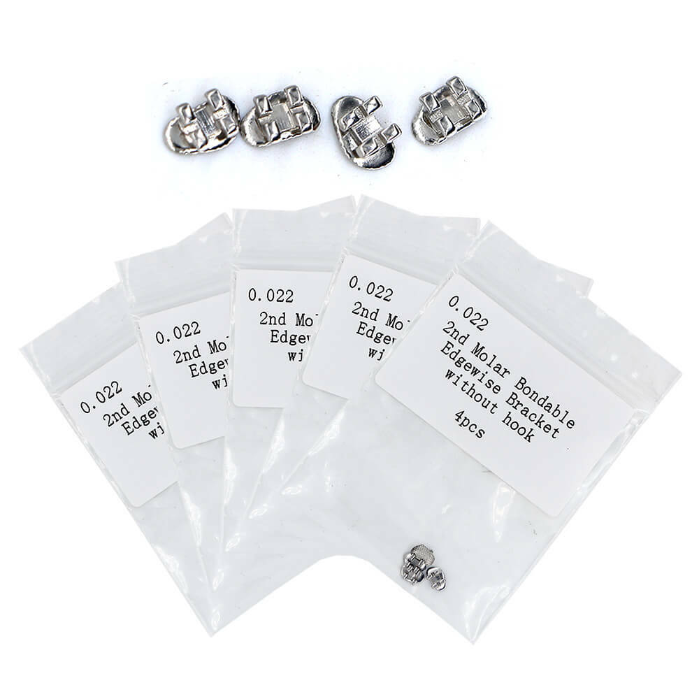 10 Packs Edgewise Bondable Bracket 0.022″ Slot No-Hook, 4pc/Pack for 2nd Molar