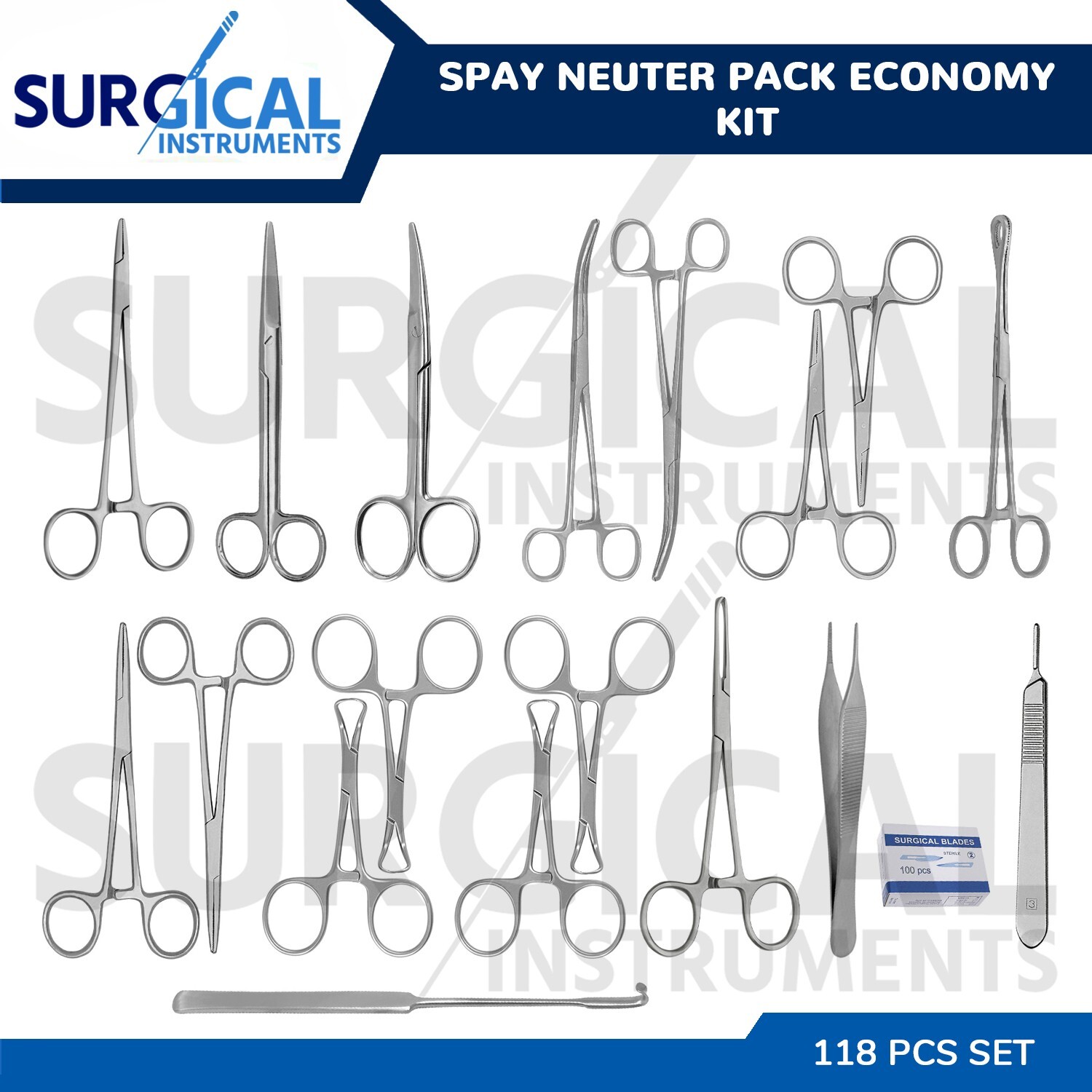 118 Instruments Spay Neuter Pack Veterinary Surgical Economy Kit German Grade