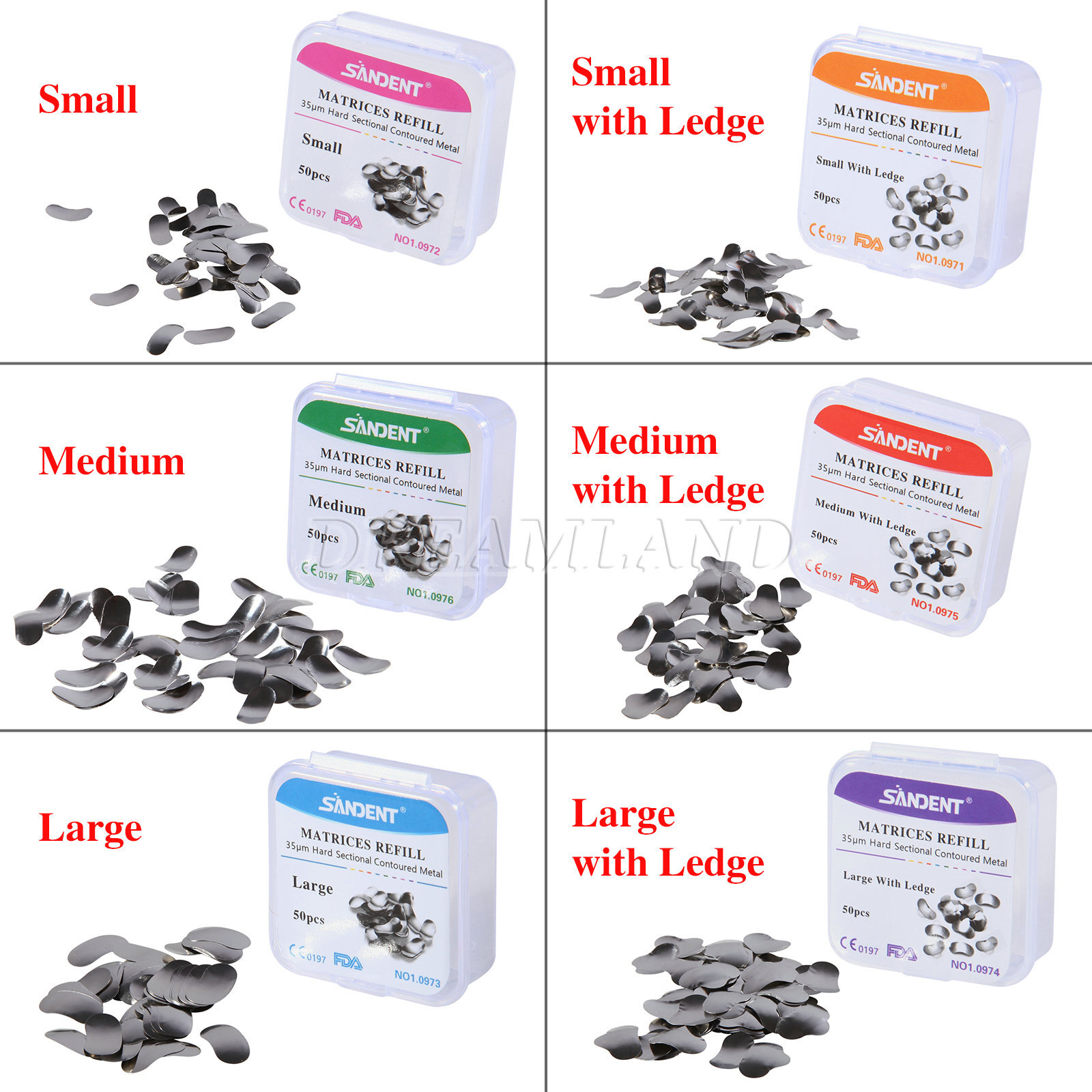 50Pcs Dental Matrix Sectional Contoured Metal Matrices Bands S/M/L 35μm FDA CE