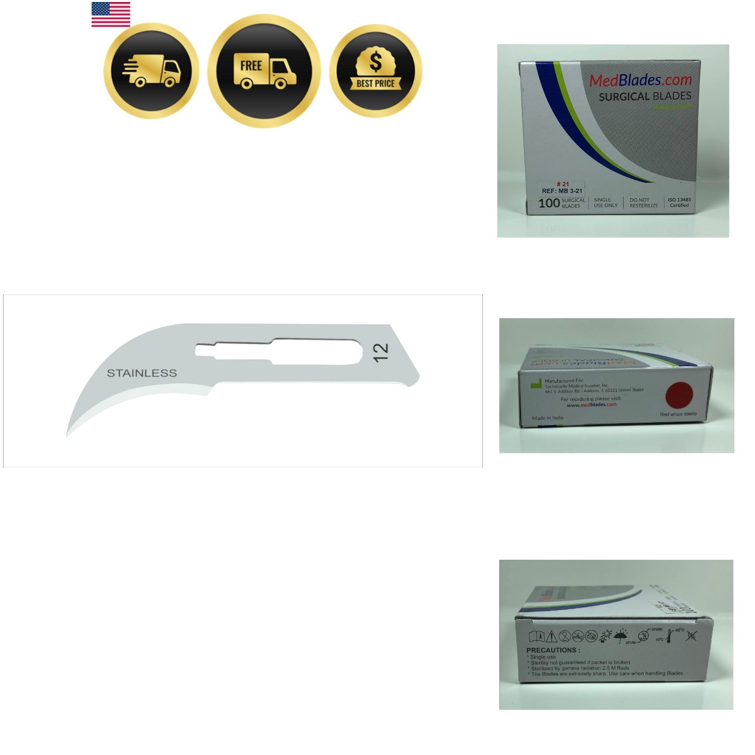 MedBlades Box of 100 Each Stainless Steel Blades, Sterile, Individually Foil …