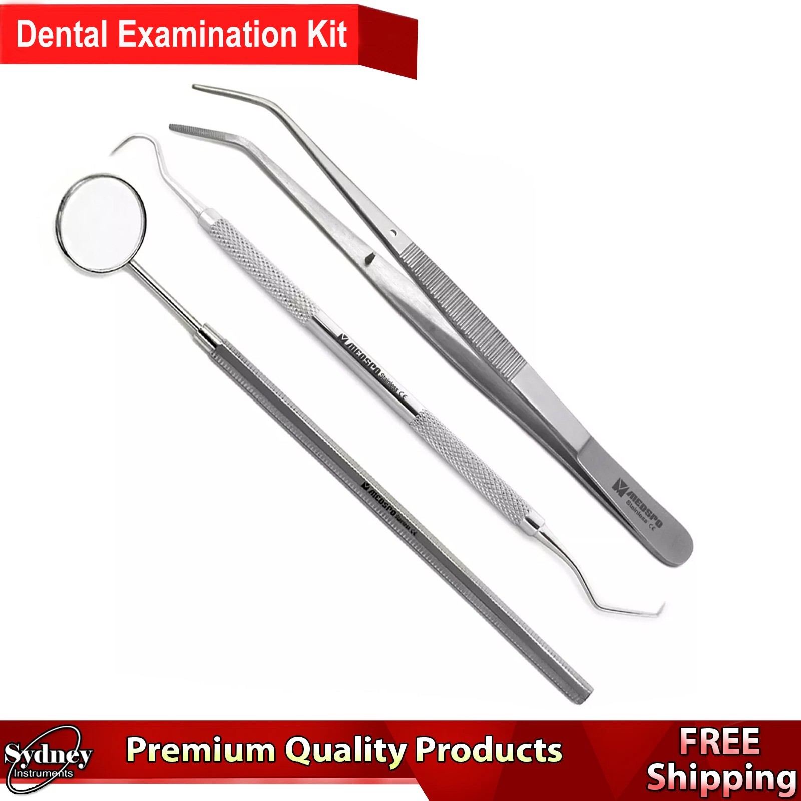 Basic Dental Examination Kit Oral Hygiene Explorer Probe Dressing Forceps Mirror