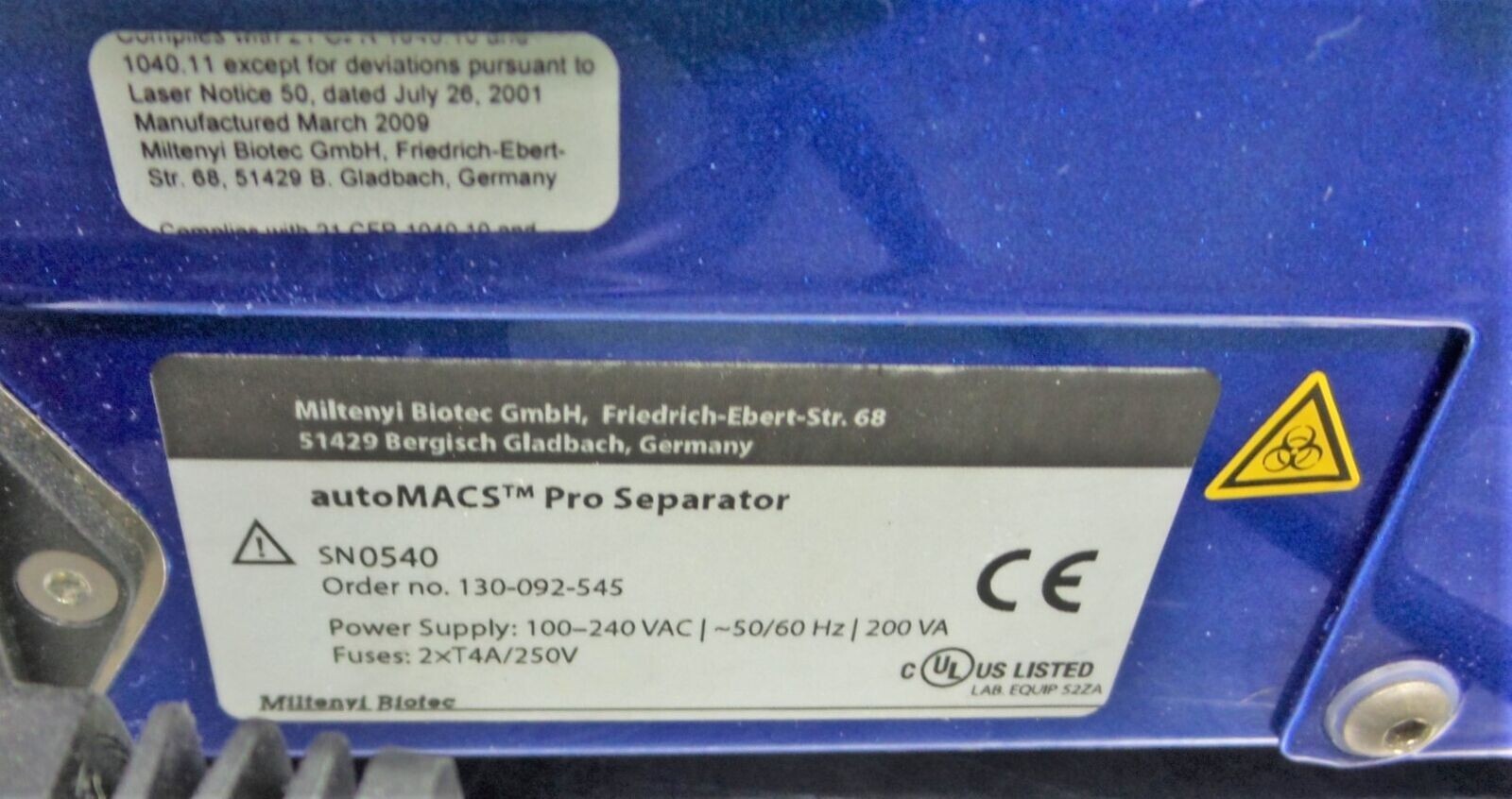 Miltenyi Biotec autoMACS Pro Separator 130-092-545 w/ MACS Mini-sampler