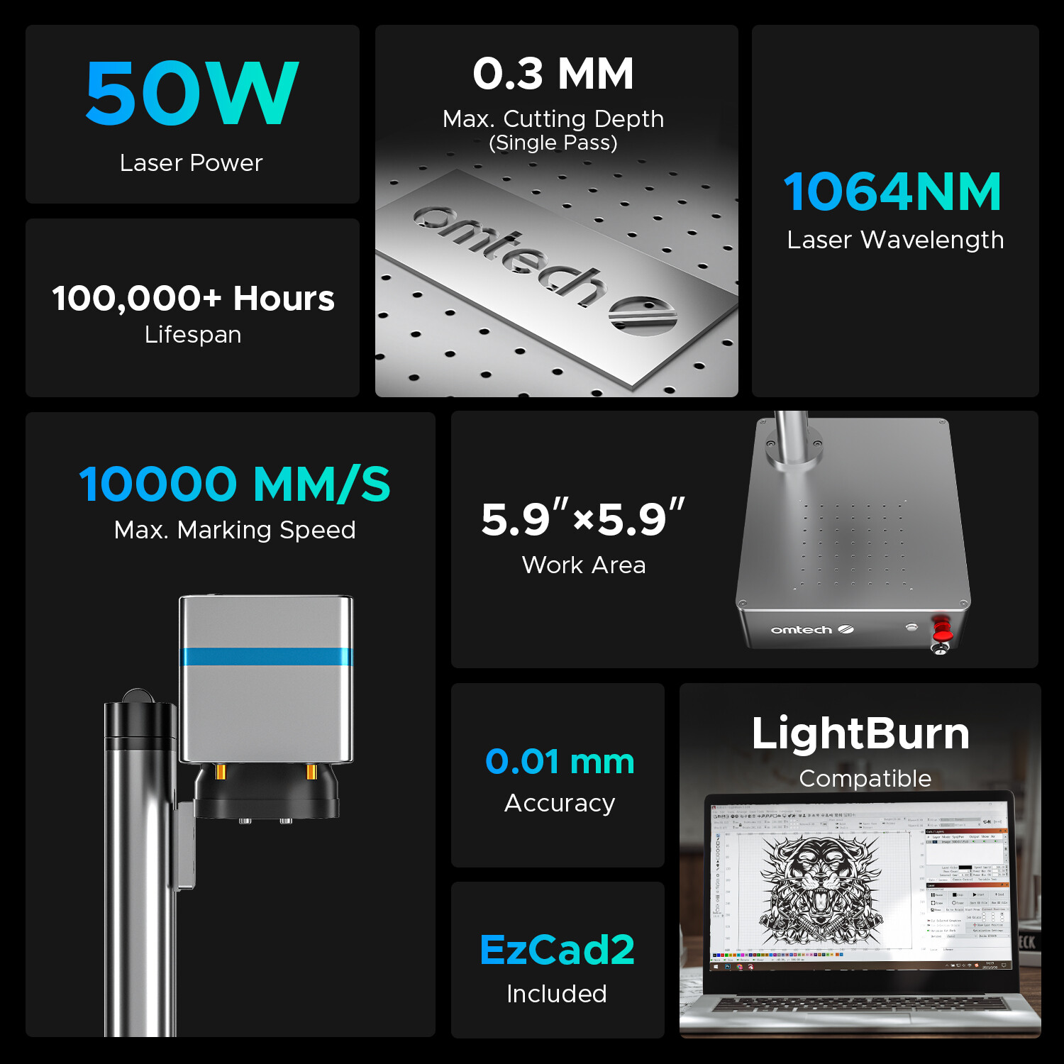 Secondhand 50W™ Intergrated Fiber Laser Marker Engraver 5.9×5.9-Galvo Compact 50