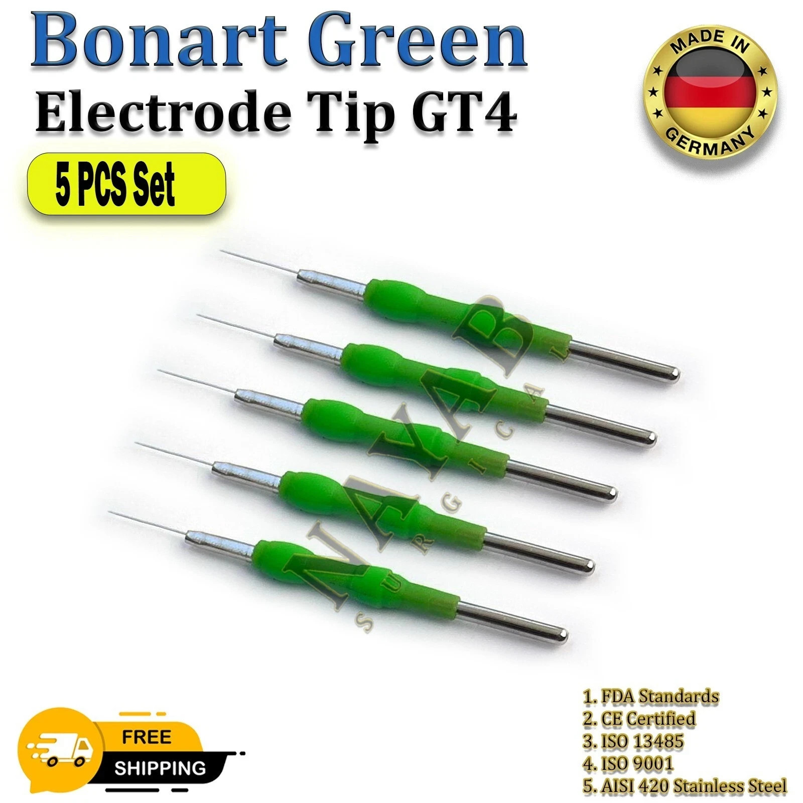 Bonart Green Electrode Tips GT4 ART-E1 Electrosurgery 5pcs Set GT4 Electrodes
