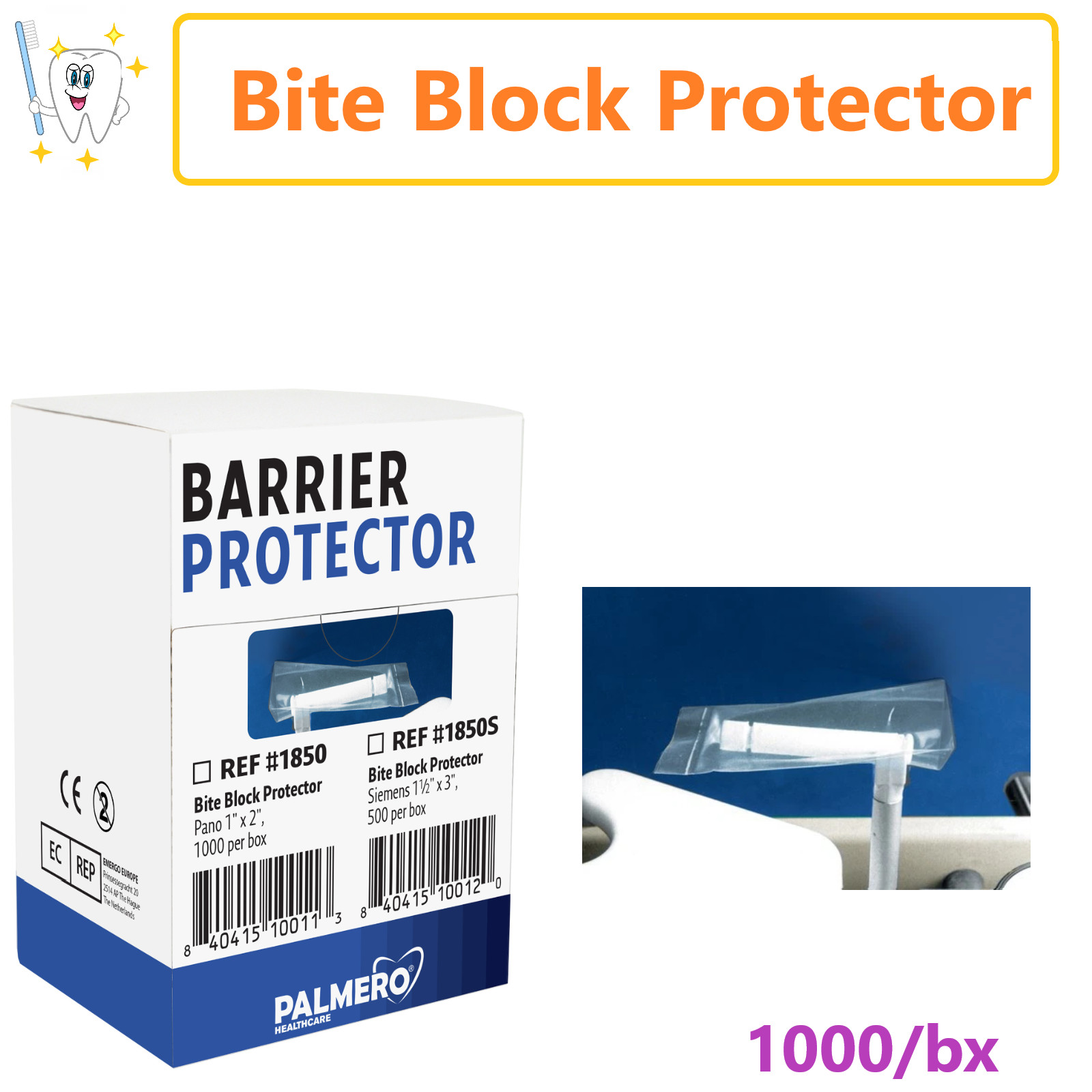 PALMERO BARRIER SLEEVES Bite Block Protector, Pano, 1” x 2” 1000/bx, #1850