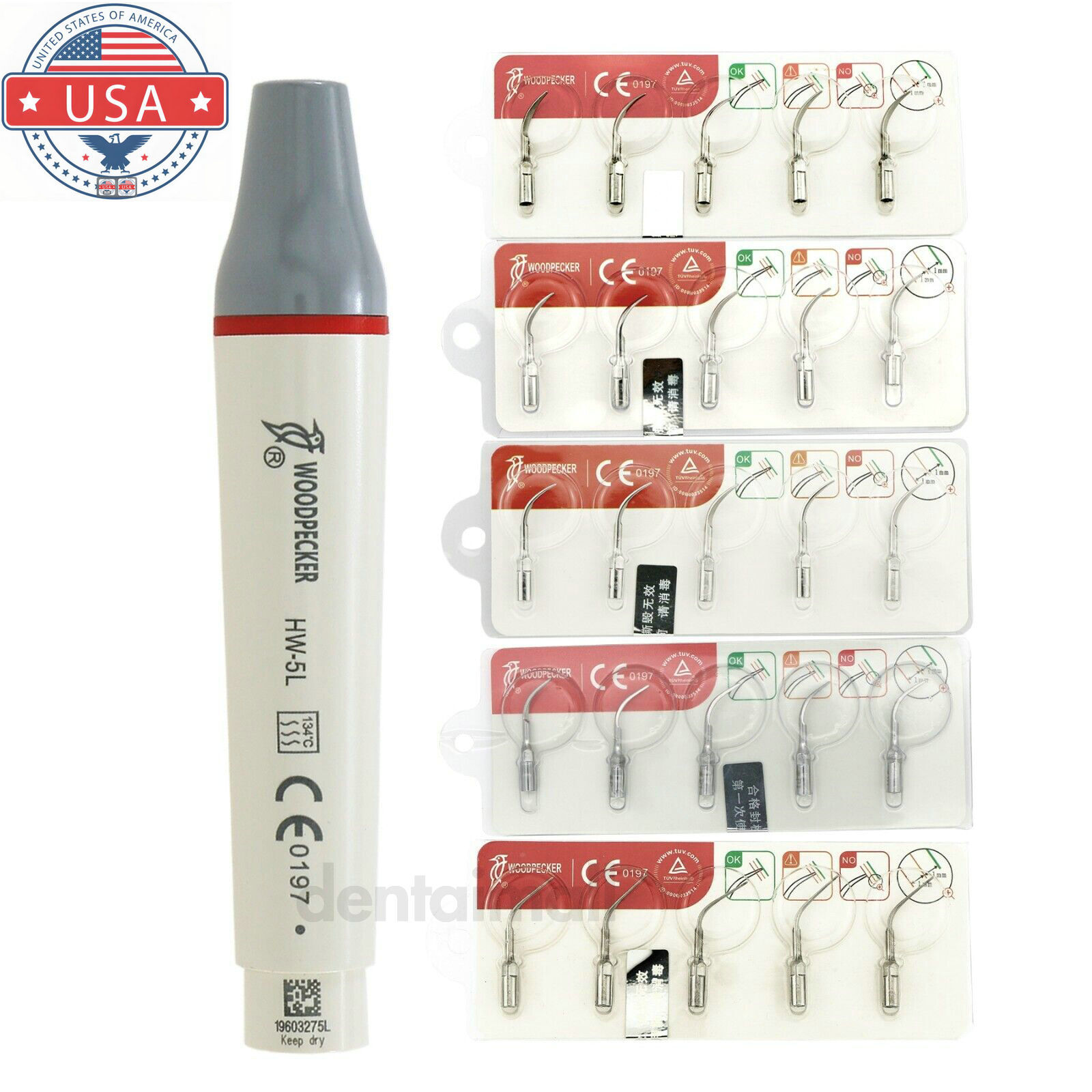 100% Woodpecker Dental Ultrasonic Piezo Scaler LED Handpiece Tips fit for EMS