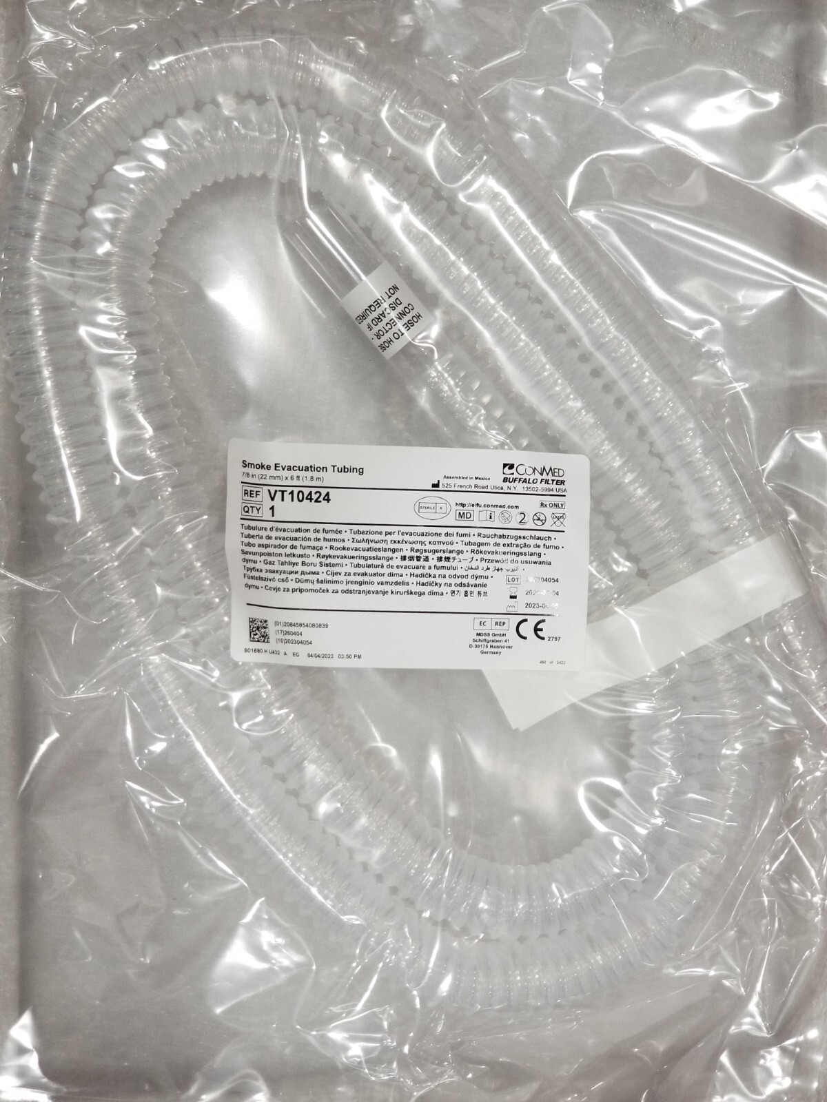 Buffalo Filter VT10424 Smoke Evacuation Tubing 7/8″/ 22 mm x 6 Ft. EXP: 2026-04