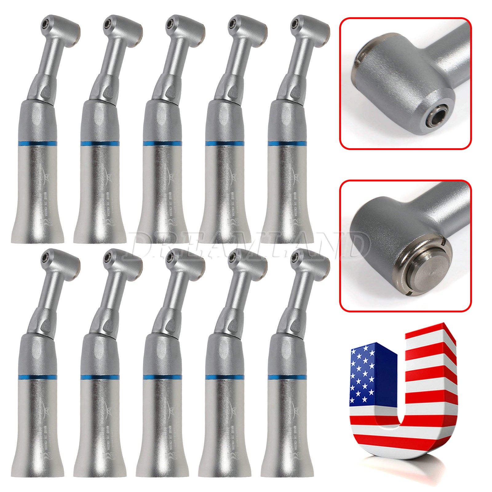 1-10 Dental Slow Low Speed Handpiece Contra Angle Push Button YAD