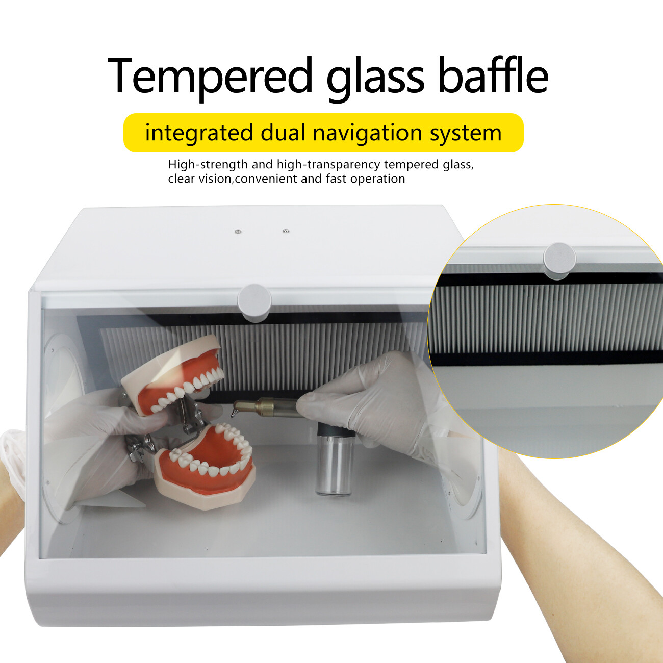 Dental Sandblasting Dust-proof Case Grinding Polishing Box Lapping Protector LED
