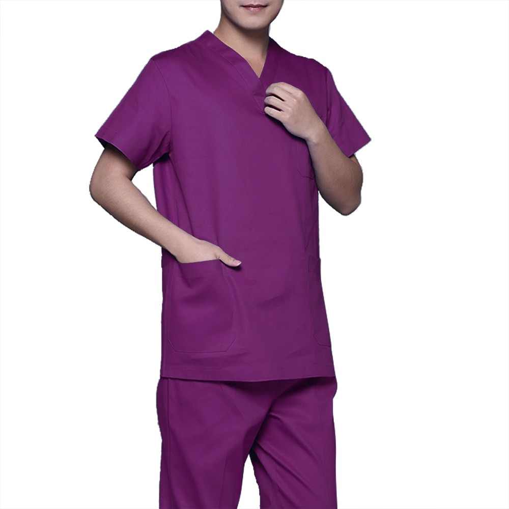 ASG Men’s Short Sleeve V-neck Nursing Workwear Hospital Surgical Uniform Purple