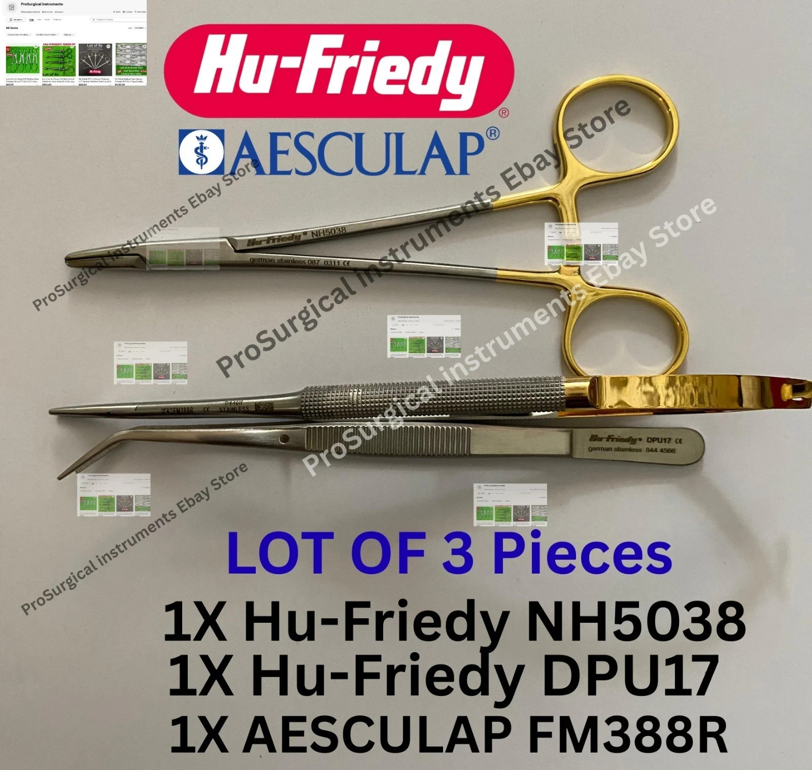 Hu Friedy Lot Needle Holder Dental Dressing Plier DPU17 Aesculap Castroviejo