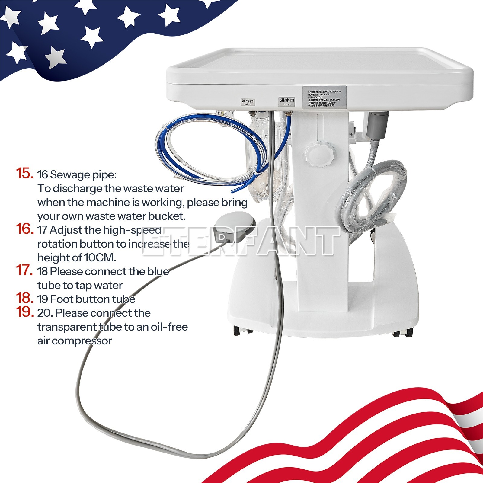 Portable 4H Mobile Dental Delivery Unit System Cart Treatment/Turbine Unit 4H