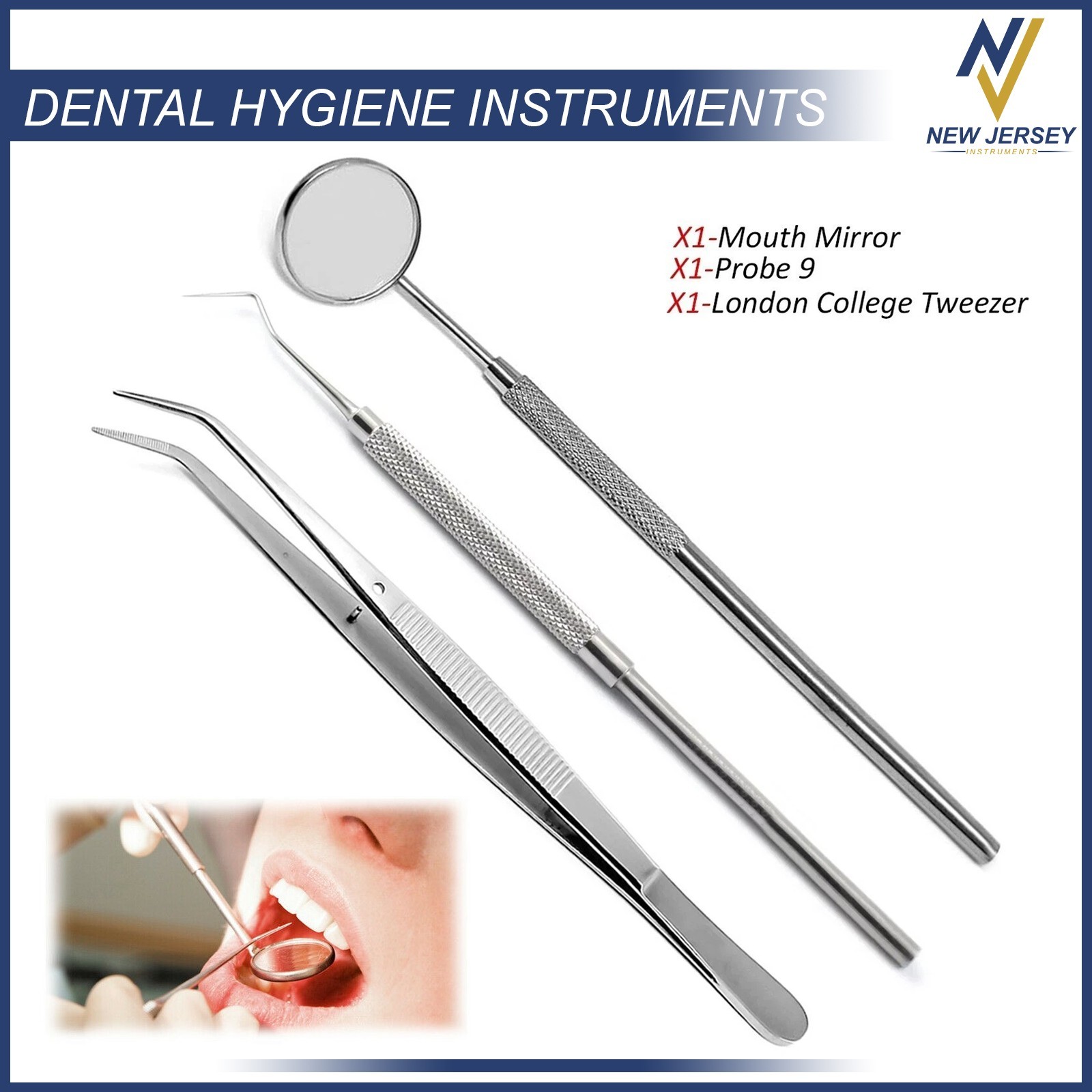 Dental Exam Tools Kit Hygiene Tweezer Mirror Explorer Teeth Cleaning Basic Set