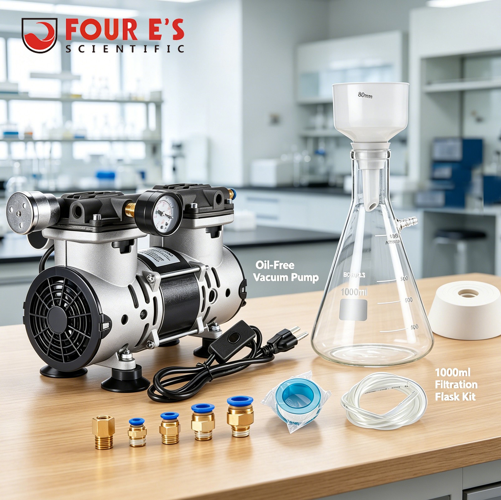 380W 85 L/min Lab Vacuum Pump 1000ml Buchner Funnel Filtering Kit w/Flask Funnel