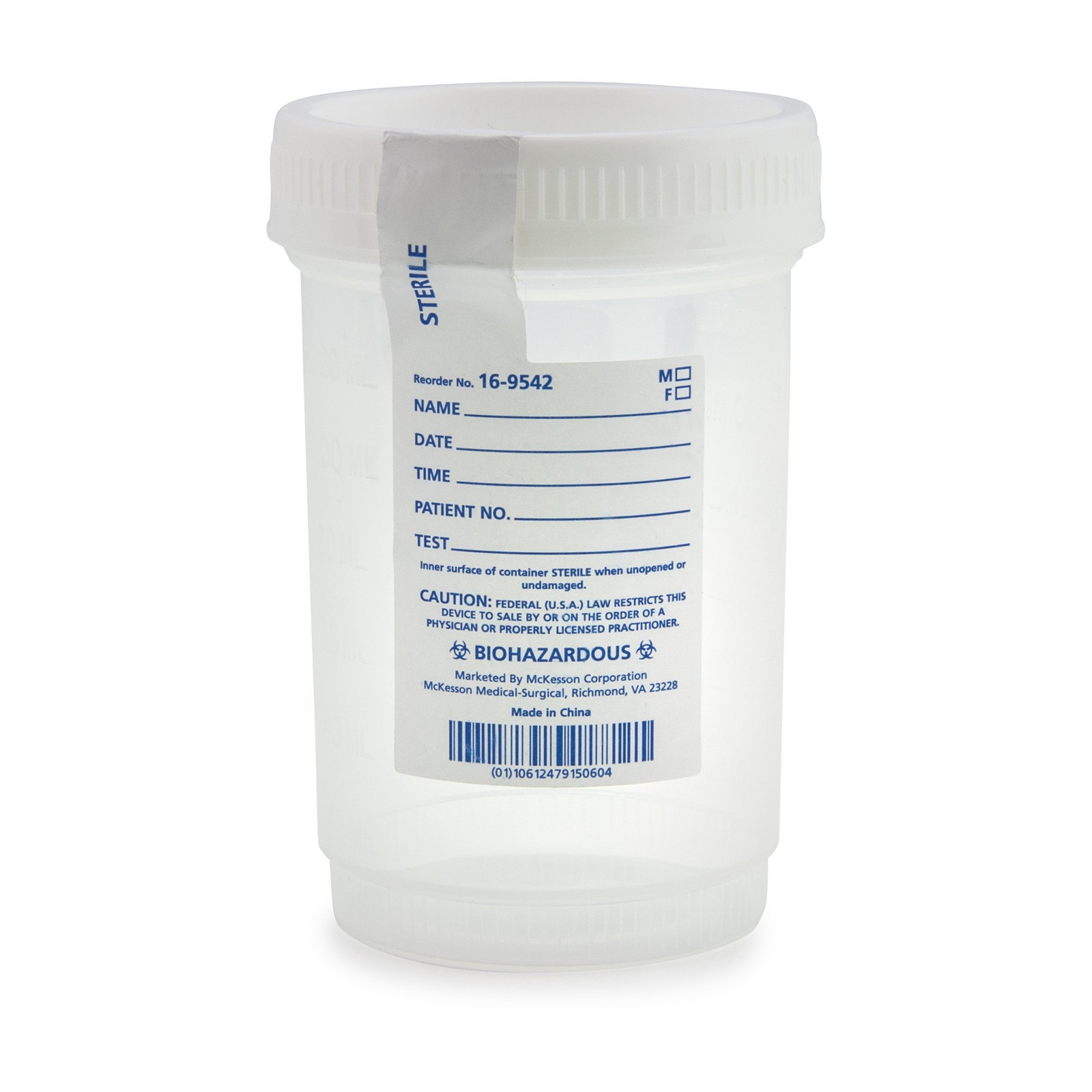 McKesson Specimen Container for Pneumatic Tube Systems Sterile Disposable Screw