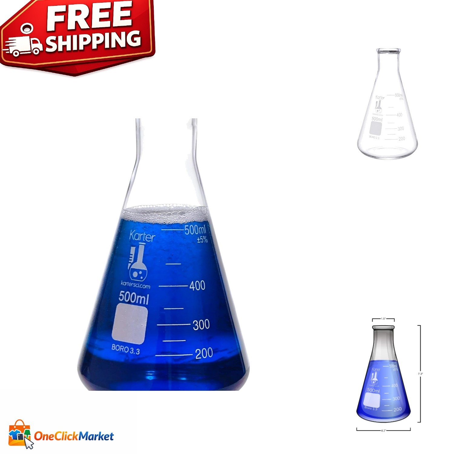 500ml Erlenmeyer Flask – Durable 3.3 Borosilicate Glass with Narrow Mouth