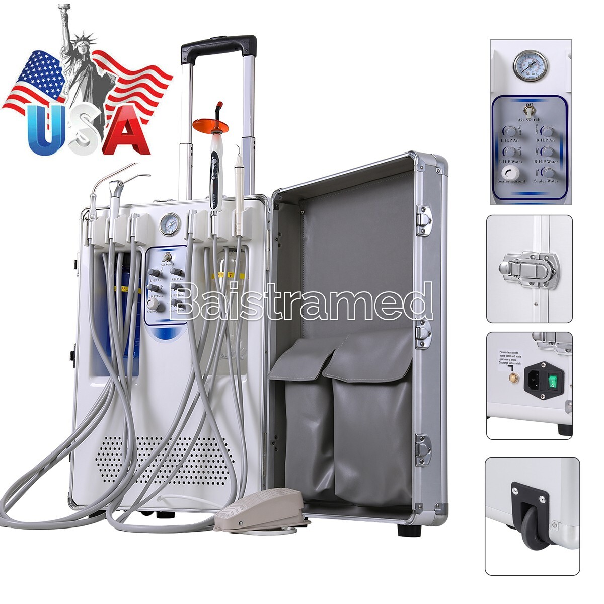 Portable Dental Mobile Delivery Unit Rolling Case Compressor Curing Light/ Chair