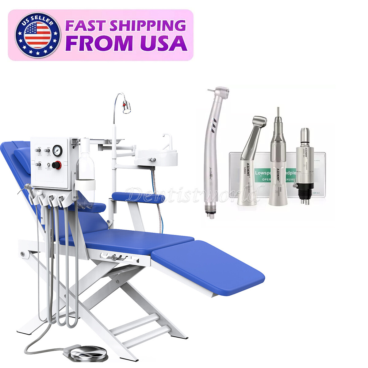 Dental Portable Mobile Chair Air Turbine 4 Hole Rechargeable LED Light/Handpiece