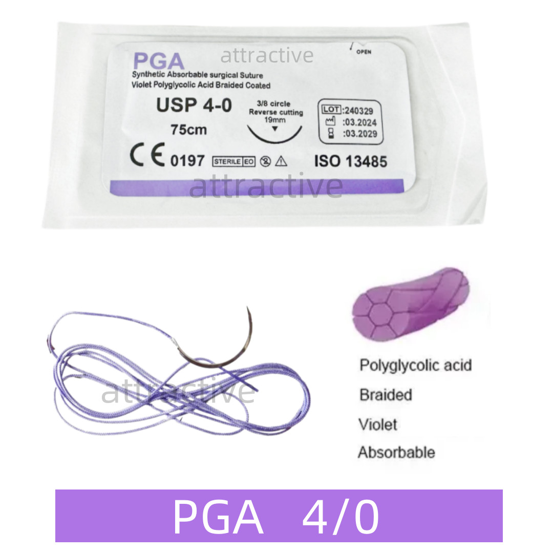 Absorbable Dental Oral Surgical Suture Violet PGA 4-0 75cm 3/8 Reverse Cutting
