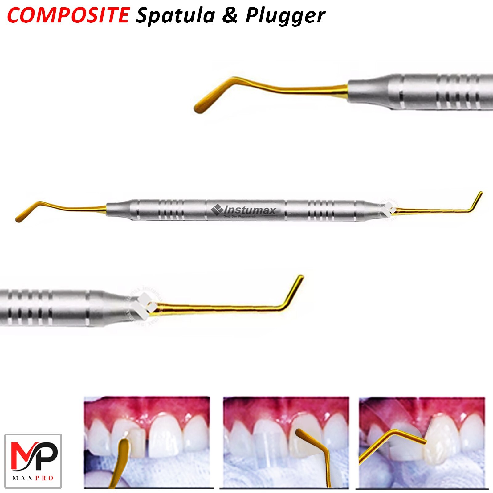 Dental Composite Filling Instruments Spatula & Plugger Titanium Gold / Blue Tips