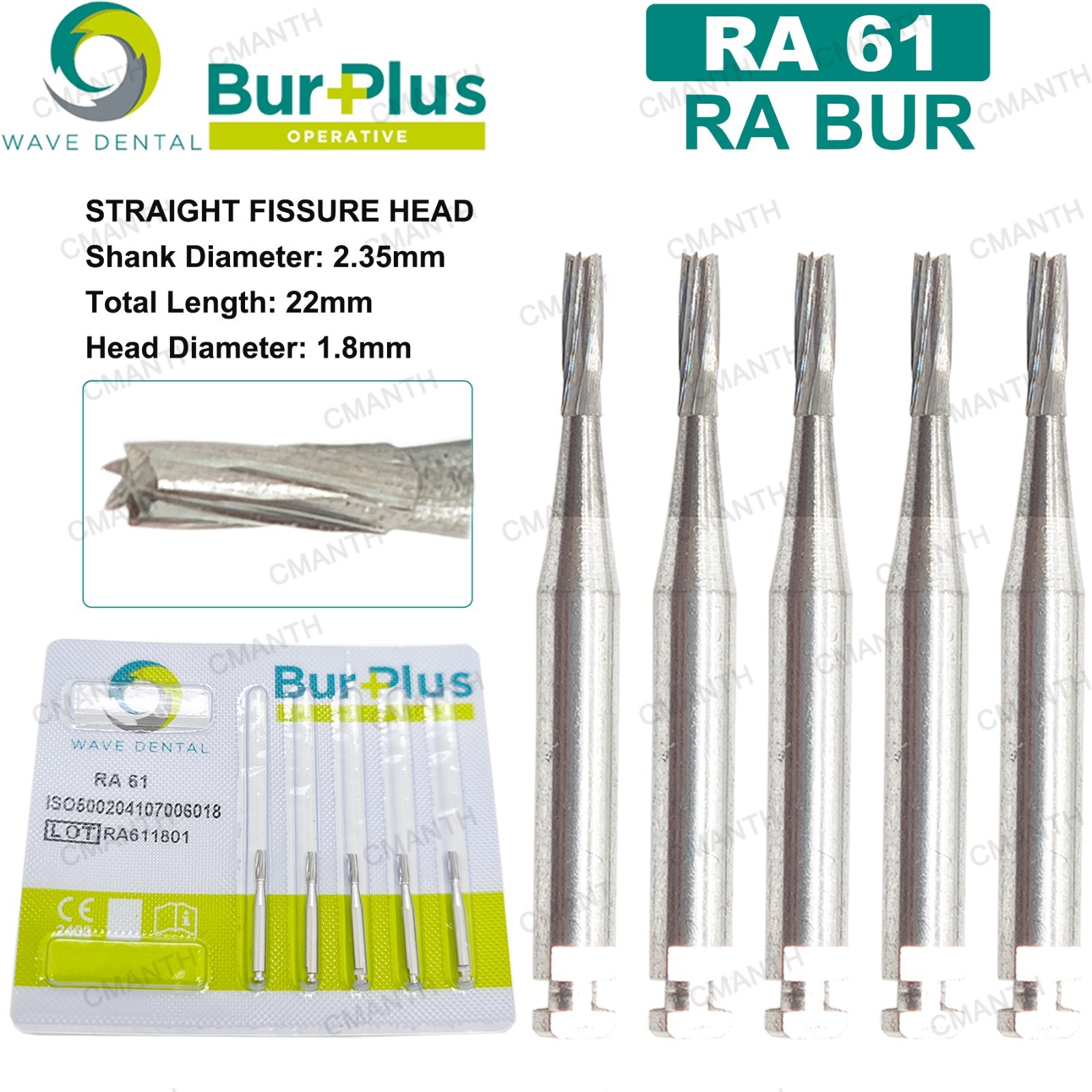 WAVE Dental Carbide Burs Straight Fissure Head Bur Latch 2.35mm RA For Low Speed