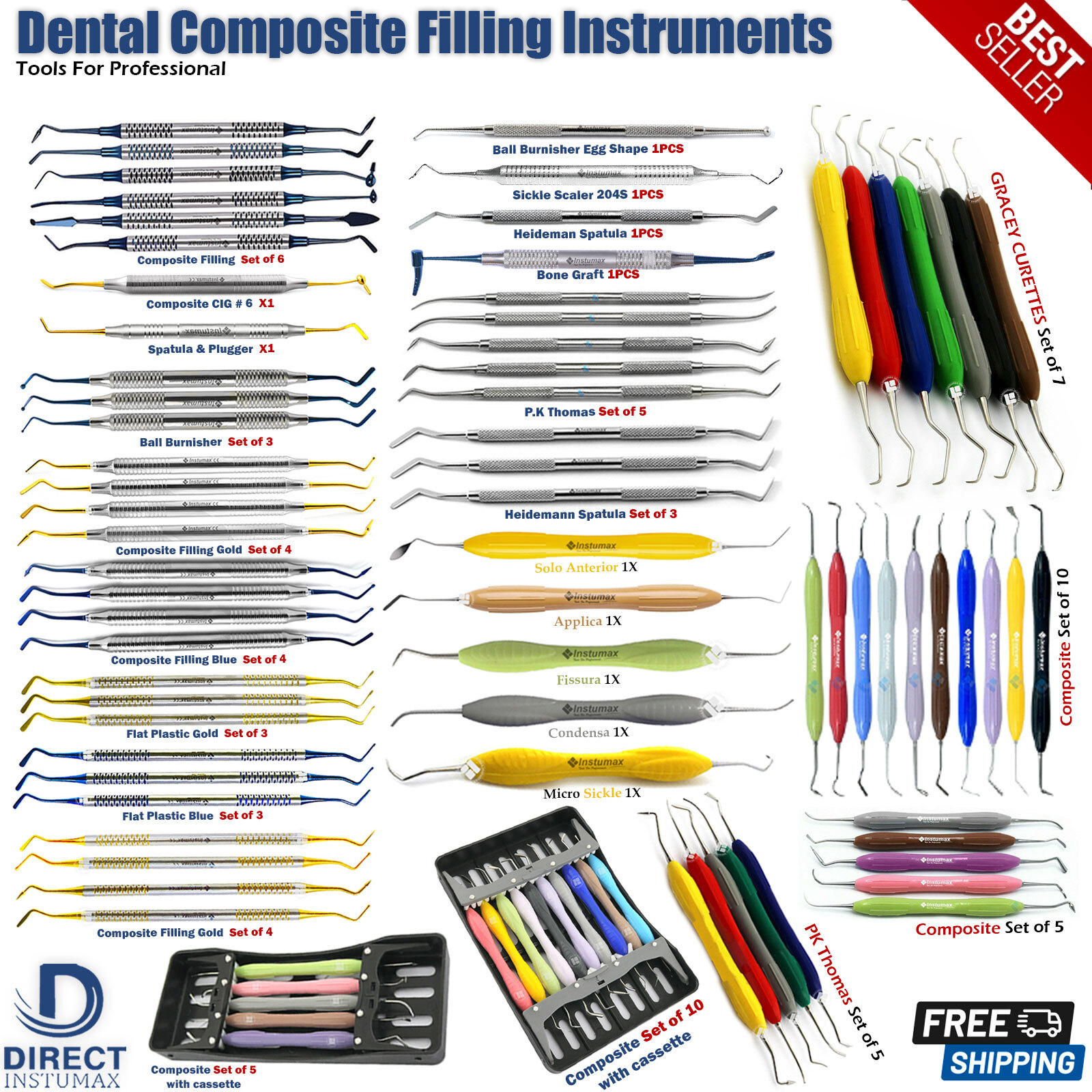 Range of Dental Composite Filling Instruments Restoration Placement Tools
