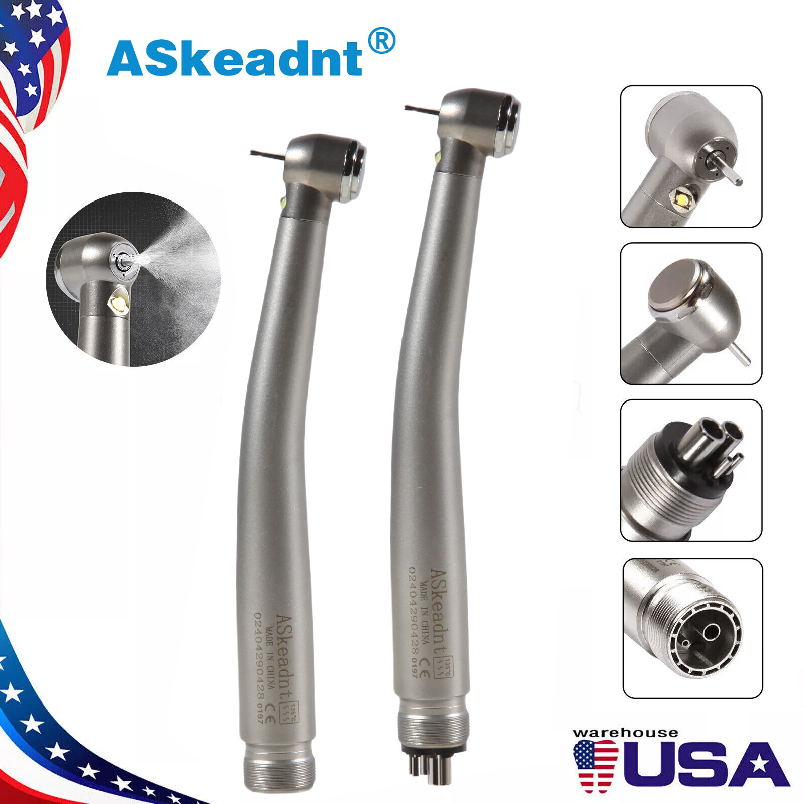 Dental E-generator LED High Speed Ceramic Torque Head Handpiece 4Hole 2Hole