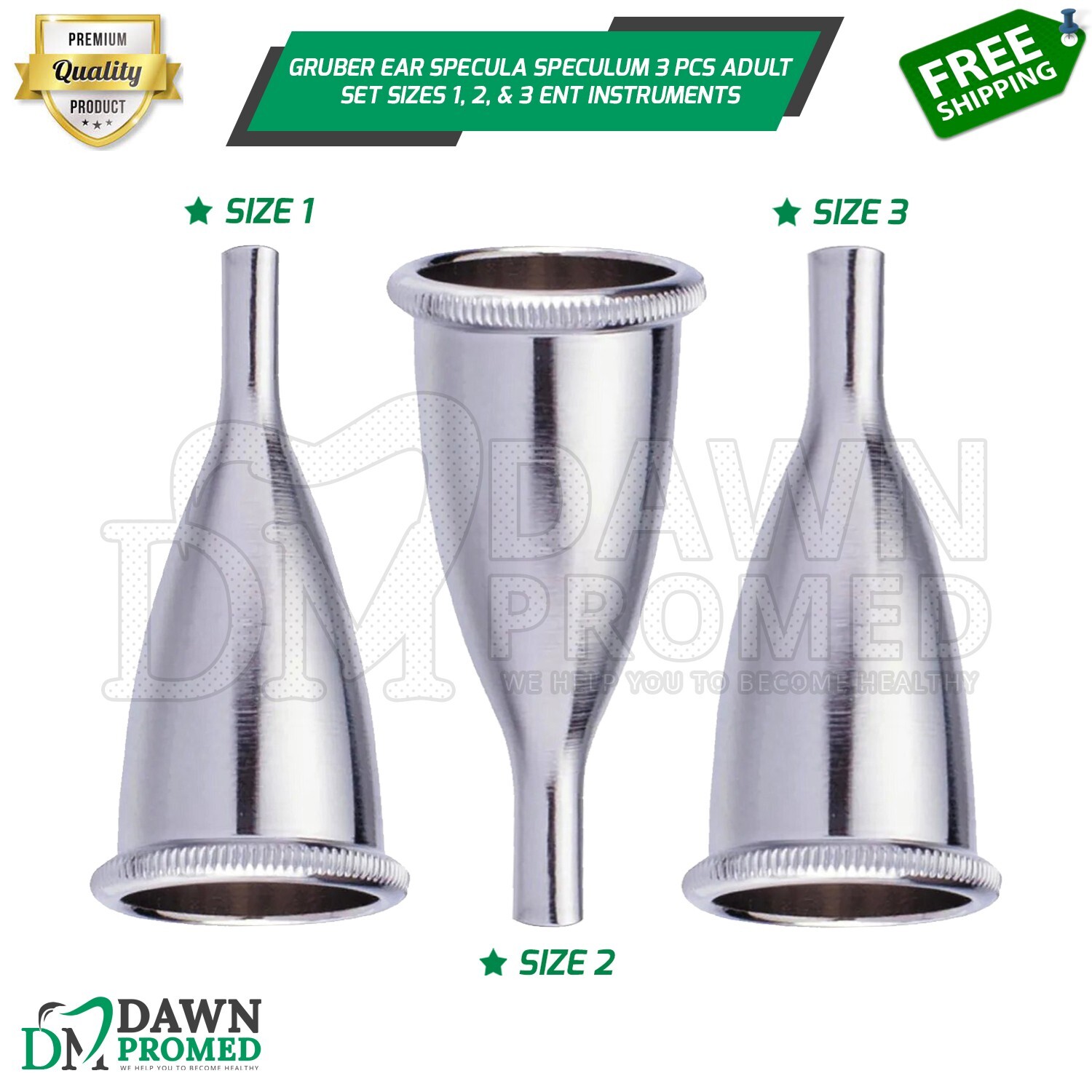 Gruber Ear Specula Speculum 3 Pcs Adult Sizes Set 1, 2, & 3 ENT Inst German Gr
