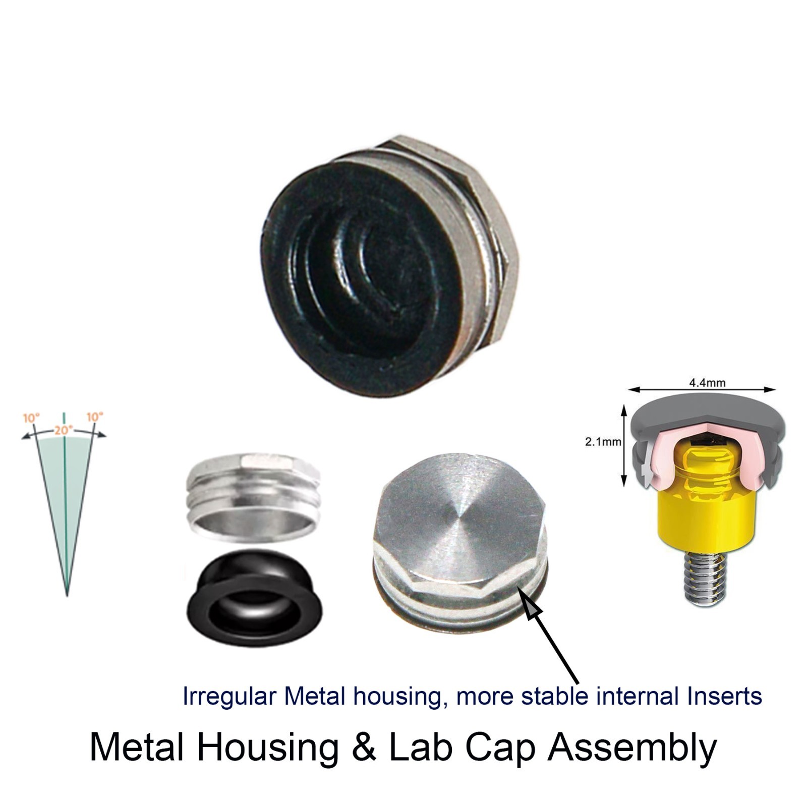 US Dental Male Cap Inserts Compatible Locator Abutment/Ø4.5mm Metal housing Cap