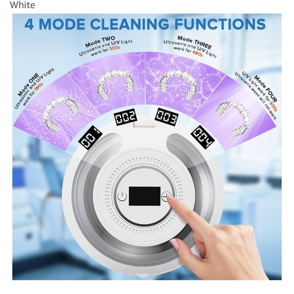 Ultrasonic Retainer Cleaner 45kHz Dental Cleaning Machine With 6 U/V Lights NIB