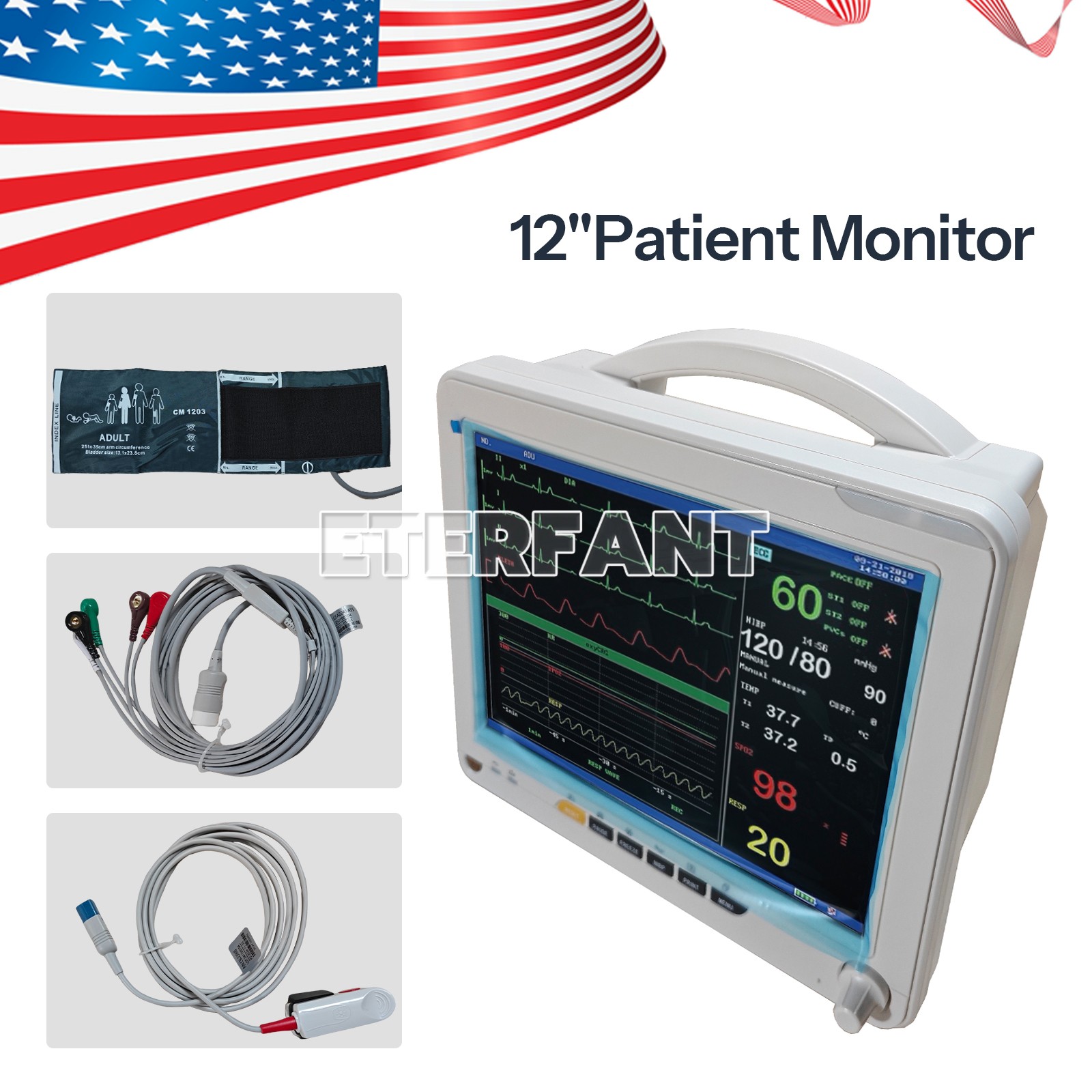 12/8″ Patient Monitor F Hospital CCU ICU Vital Sign TEMP SPO2 PR NIBP/RESP ECG