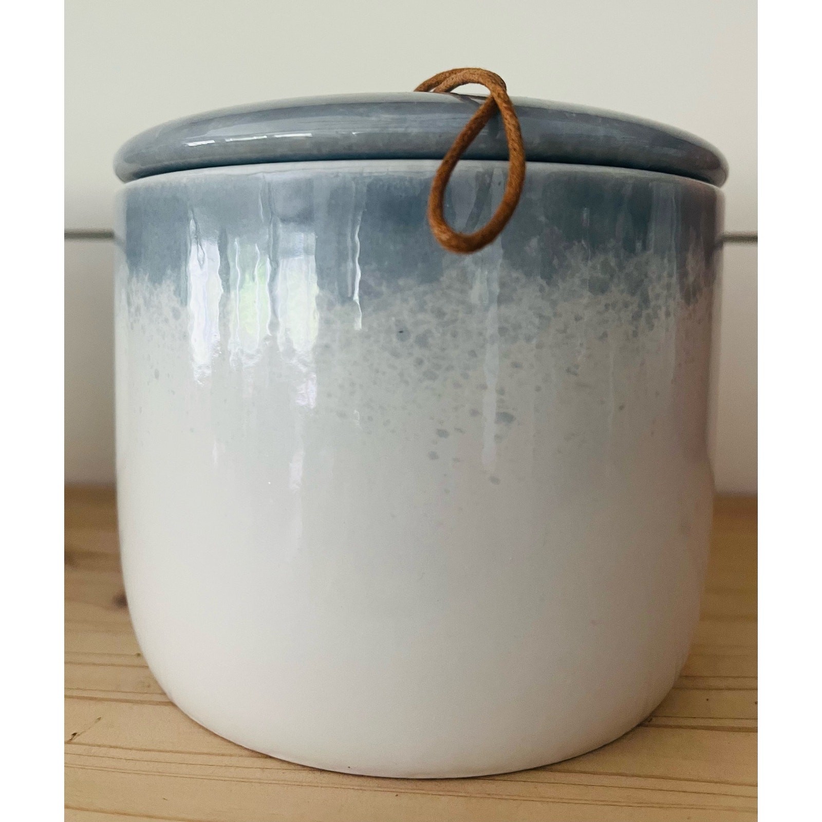 White & Blue Ceramic Trinket Jar