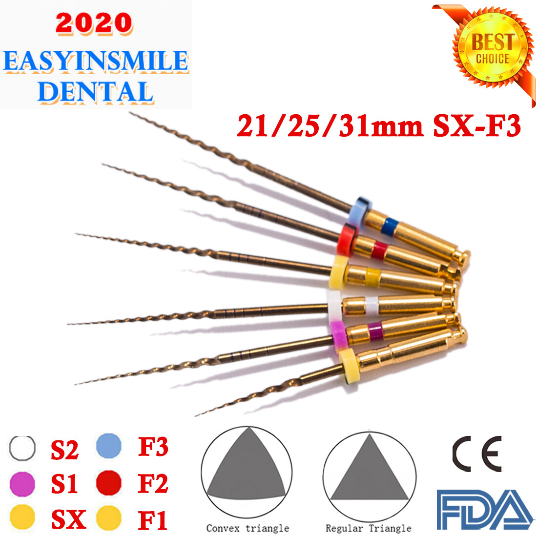 6Pcs Dental Endo Files X-Pro Gold Taper SX-F3 Files 21/25/31mm NITI Rotary Files