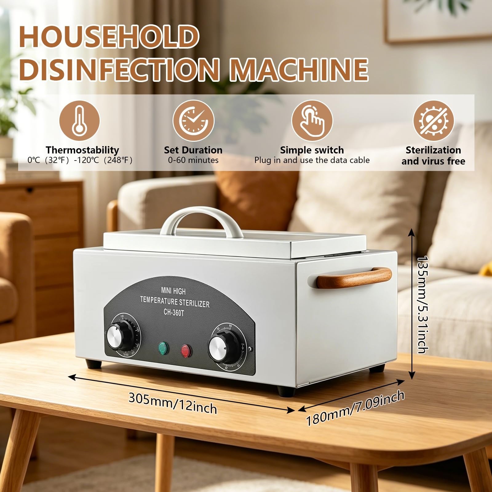 High-Temperature Autoclave Sterilizer 1.5L for Nail & Dental Tools, 300W Dry Hea