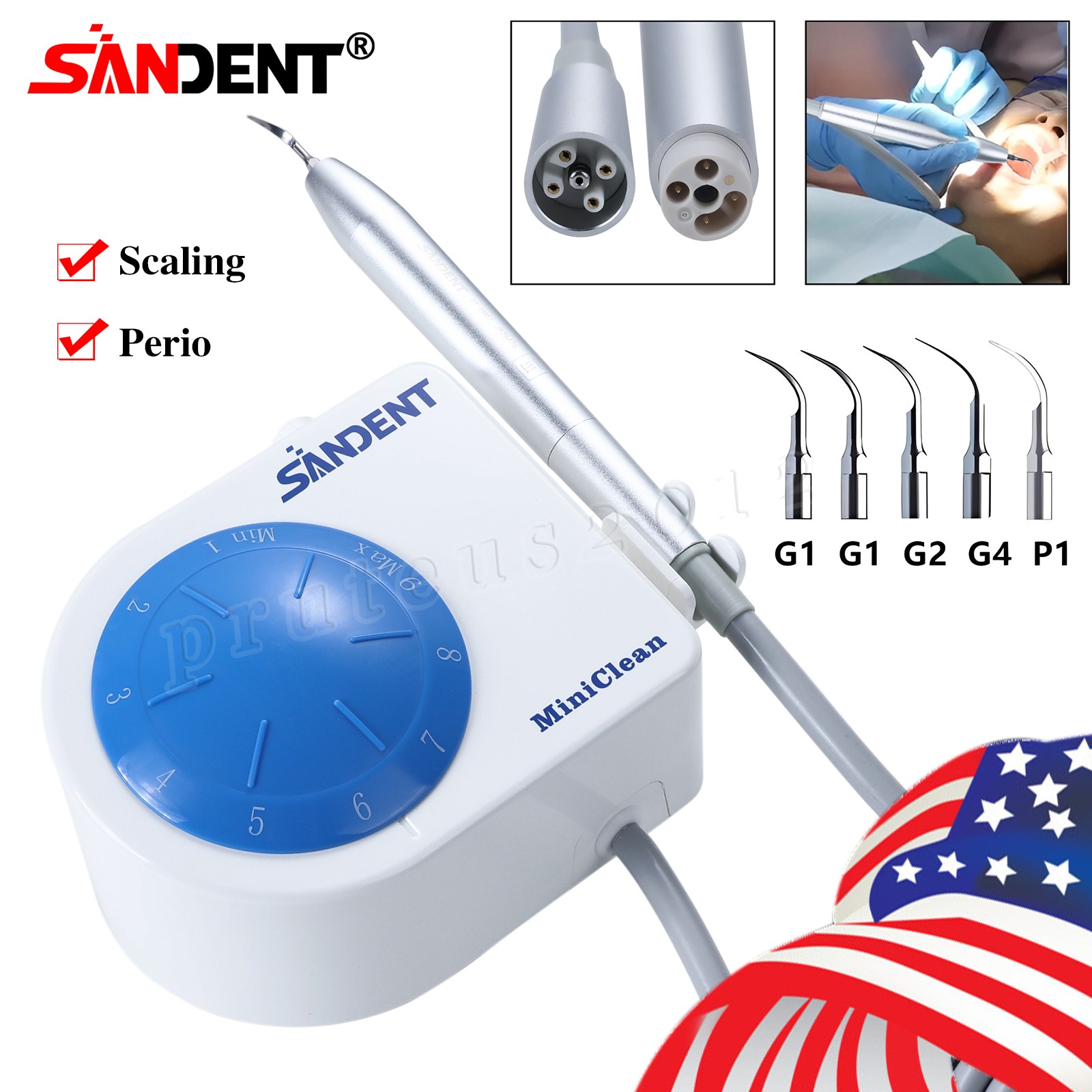Dental LED MINI Ultrasonic Scaler with 5 Tips Fit EMS WOODPECKER 110V US Plug