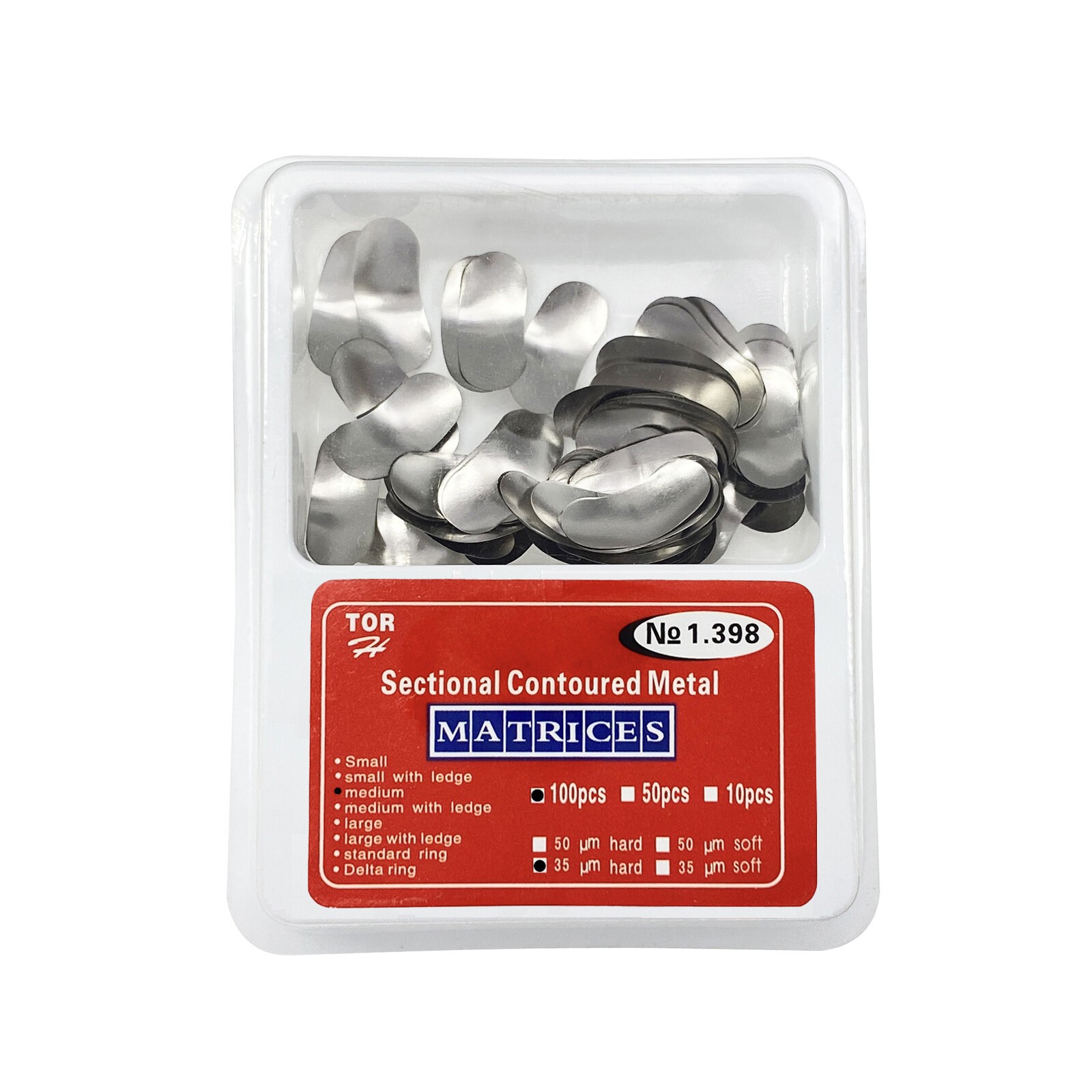 100 Pcs Dental Sectional Contoured Metal Matrices Refill Matrix Band Ledge 35um