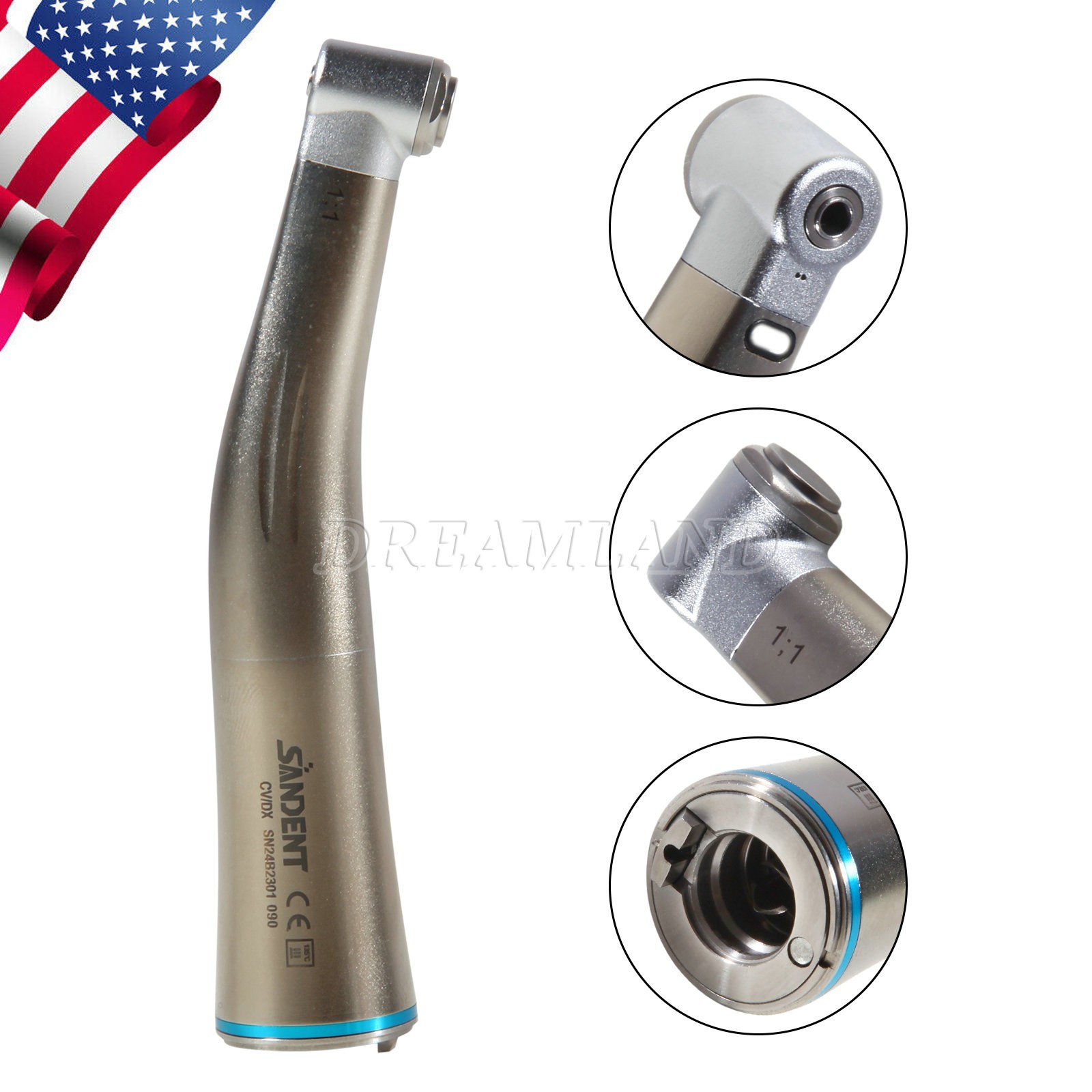 SANDENT Dental Brushless Electric Micro Motor/ 1:1 LED Low Speed Contra Angle