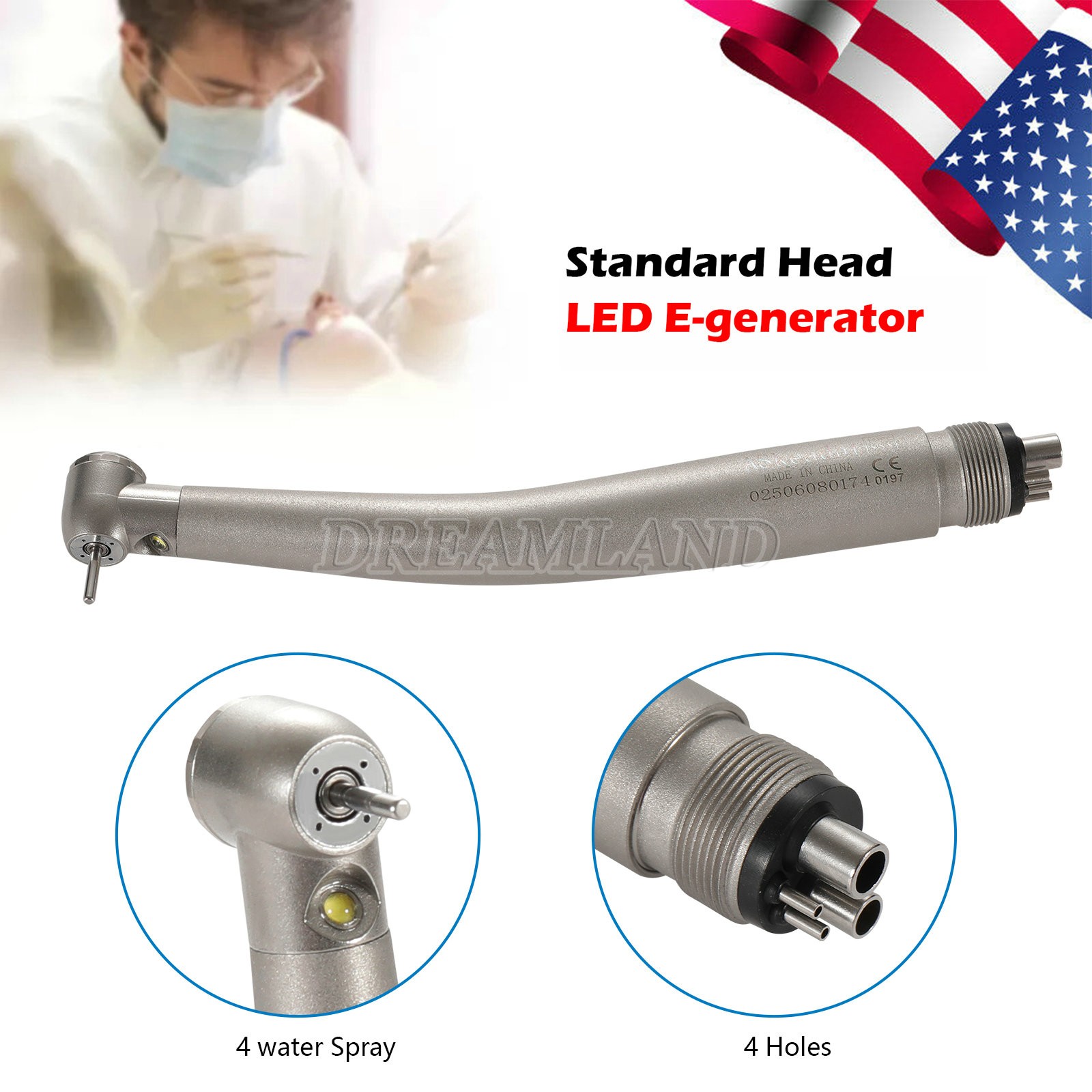 Dental LED integrate E-generator High Speed Handpiece 4 Hole Push 4Water Spray