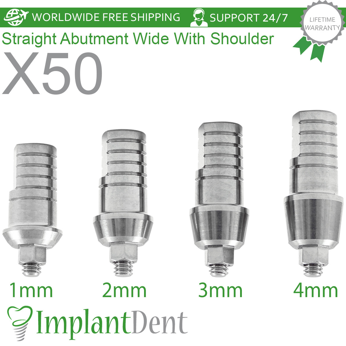 50x Dental Straight Shoulder Prosthetic Wide Platform Titanium Int Hex 2.42mm